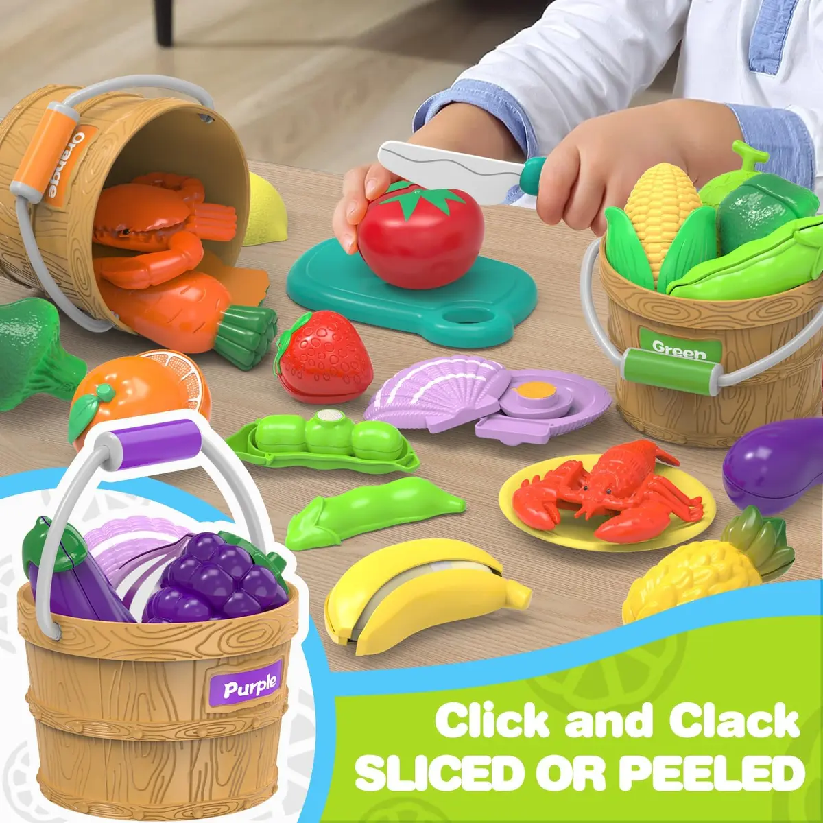 MOEAWS Play Food Toys with Shopping Basket, Cutting Food Set for Toddlers 3+ | Bright, Safe & Realistic - view 5