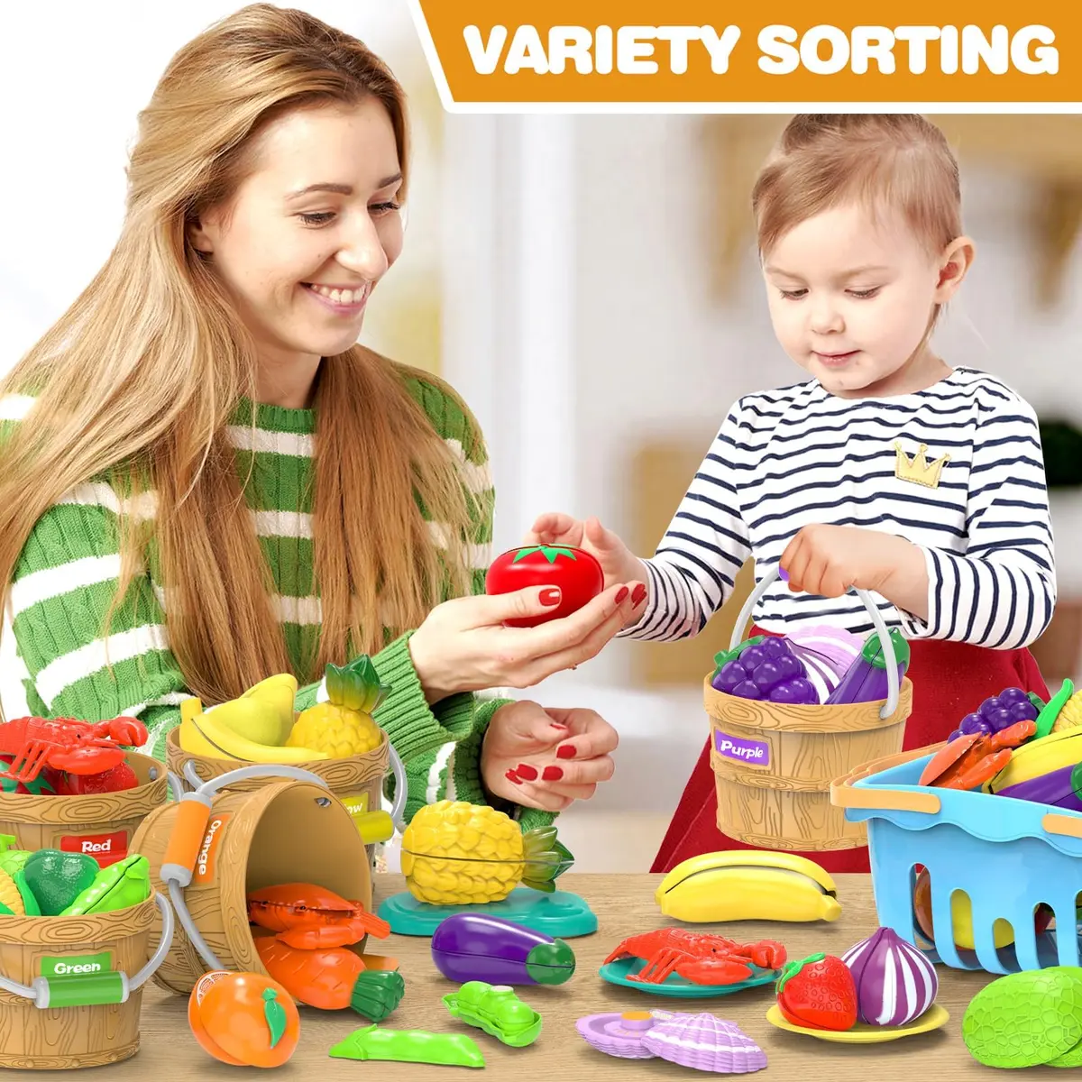 MOEAWS Play Food Toys with Shopping Basket, Cutting Food Set for Toddlers 3+ | Bright, Safe & Realistic - view 7