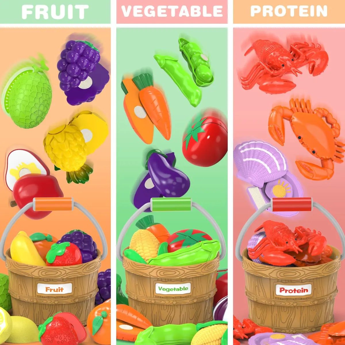MOEAWS Play Food Toys with Shopping Basket, Cutting Food Set for Toddlers 3+ | Bright, Safe & Realistic - view 3