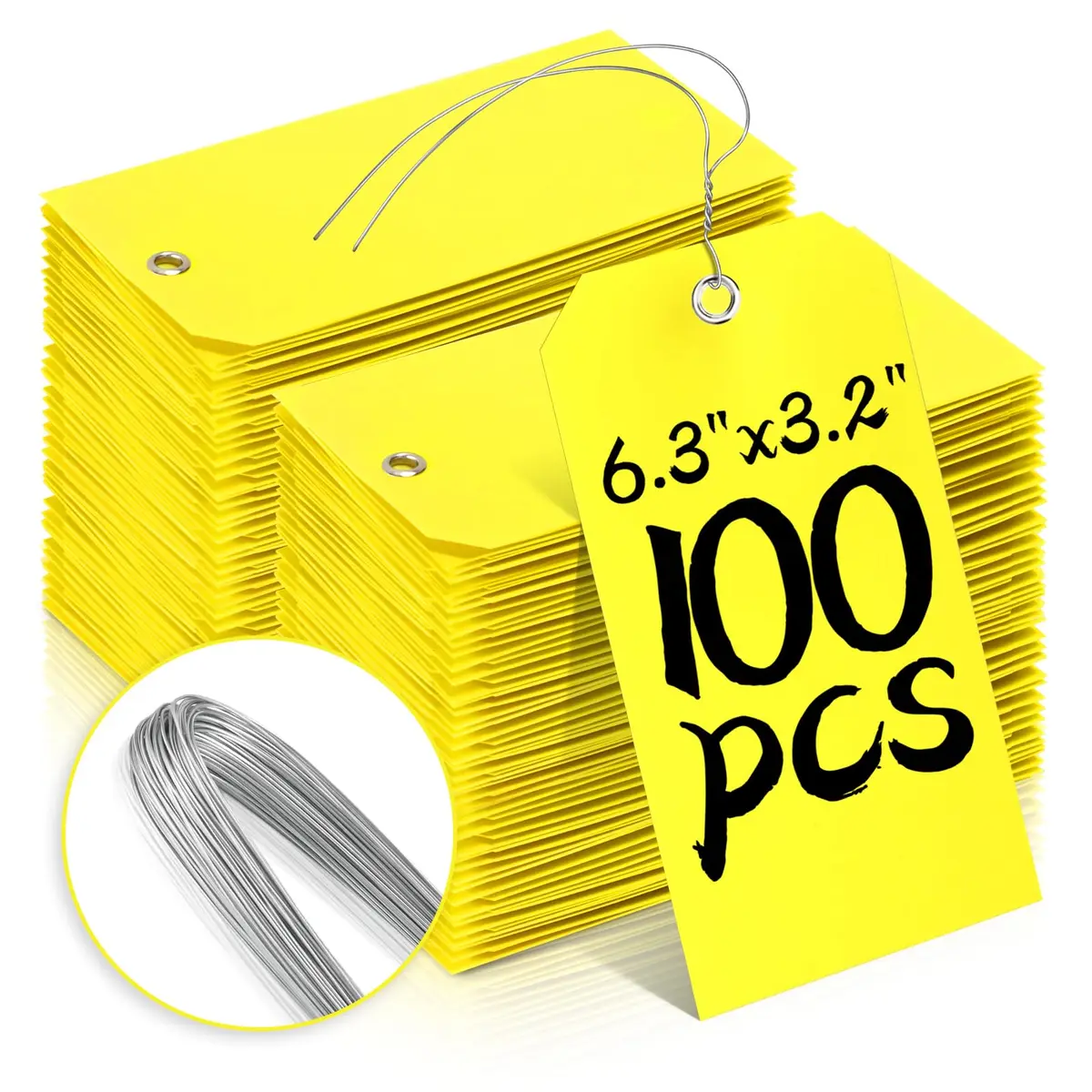 XUWAIDSGN Waterproof Writable Plastic Labels 100 Pcs | Heavy Duty Outdoor Tags with Wire Tie (6 1/4" x 3 1/8") - main product image