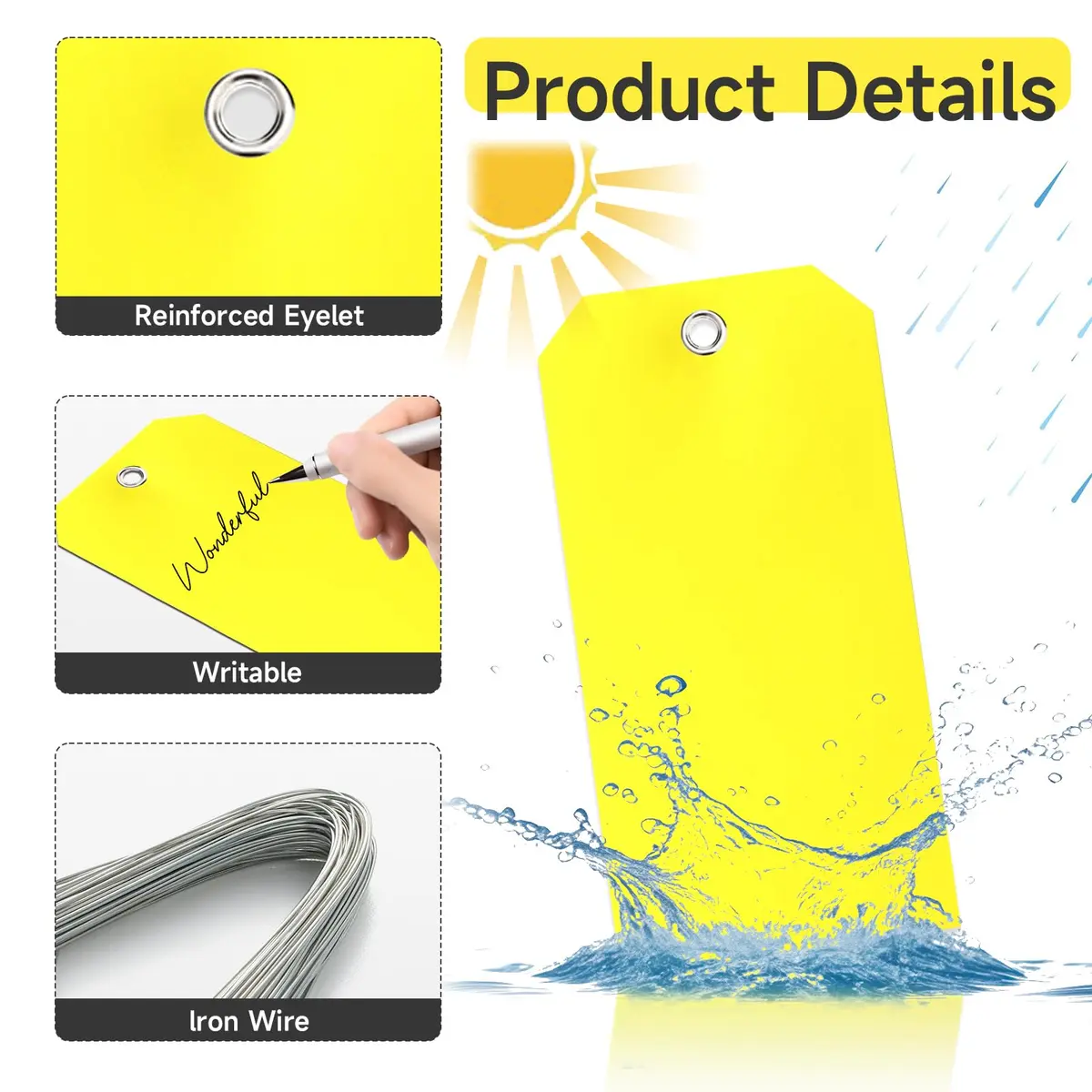 XUWAIDSGN Waterproof Writable Plastic Labels 100 Pcs | Heavy Duty Outdoor Tags with Wire Tie (6 1/4" x 3 1/8") - view 3