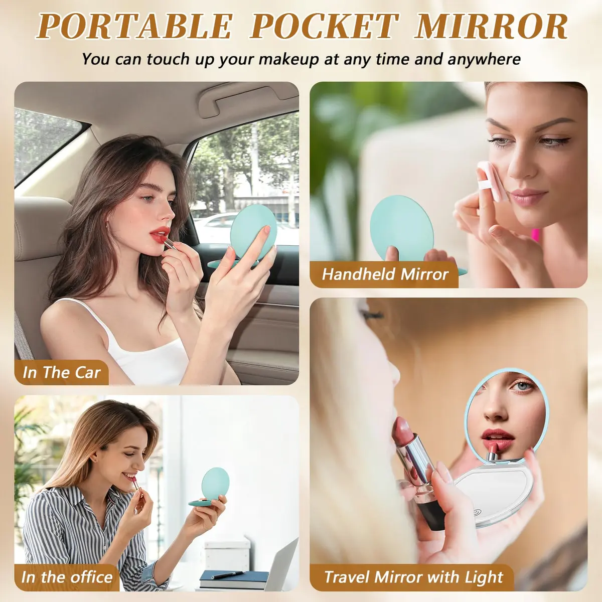 Kakuje Mint Green Compact Mirror with Light, 1X/3X Magnification LED Pocket Mirror | Portable Travel Makeup Mirror - view 2