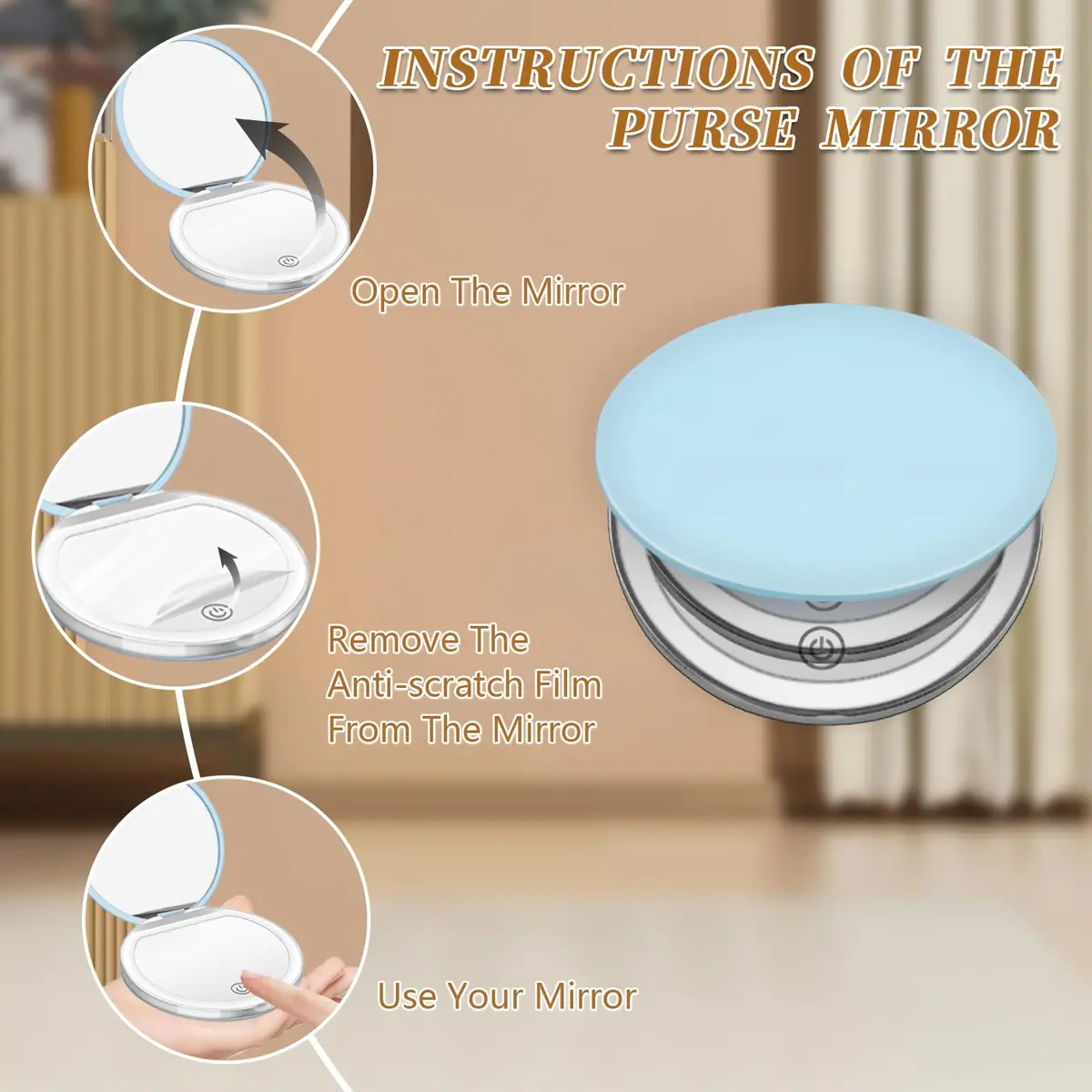 Kakuje Mint Green Compact Mirror with Light, 1X/3X Magnification LED Pocket Mirror | Portable Travel Makeup Mirror - view 3