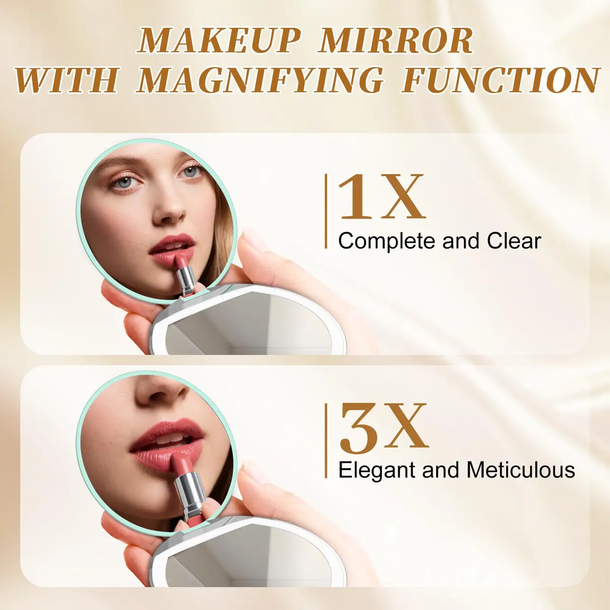 Kakuje Mint Green Compact Mirror with Light, 1X/3X Magnification LED Pocket Mirror | Portable Travel Makeup Mirror - view 4