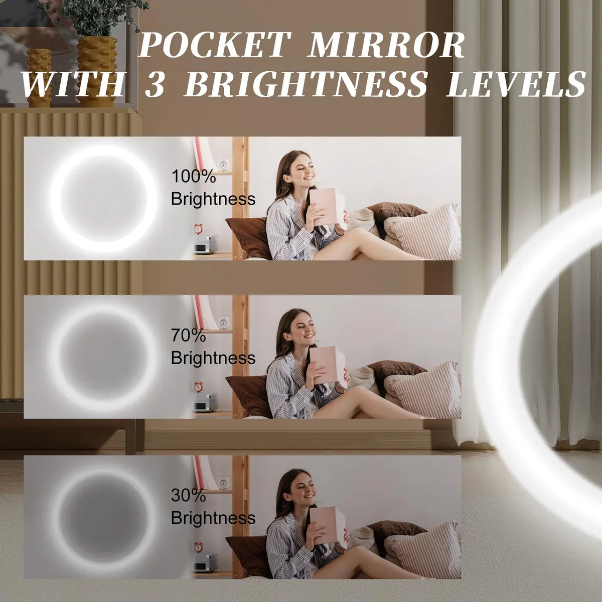 Kakuje Black Compact Mirror with Light, 1X/3X Magnification LED Pocket Mirror 7.9cm (3.1"L x 3.1"W) - view 5