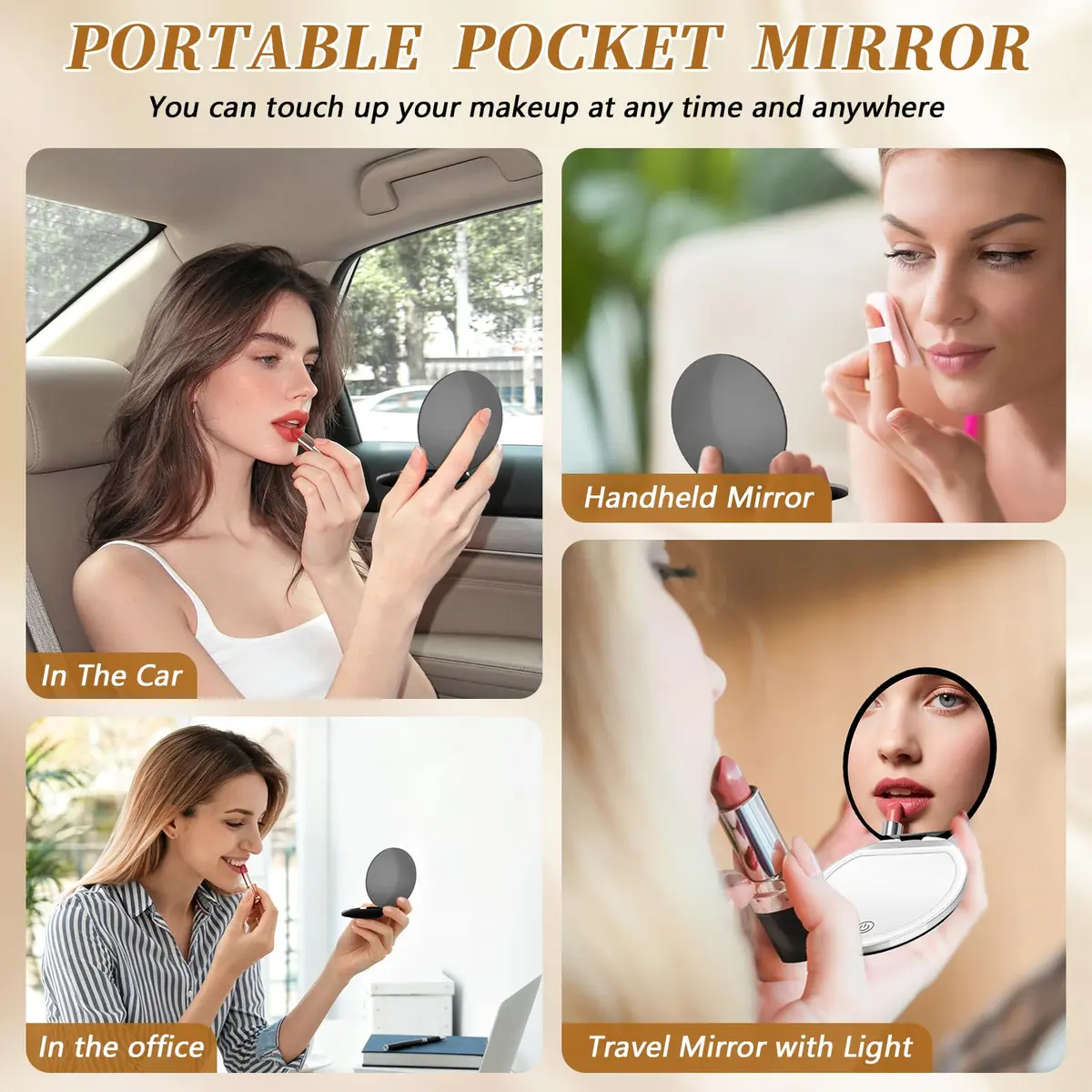 Kakuje Black Compact Mirror with Light, 1X/3X Magnification LED Pocket Mirror 7.9cm (3.1"L x 3.1"W) - view 2