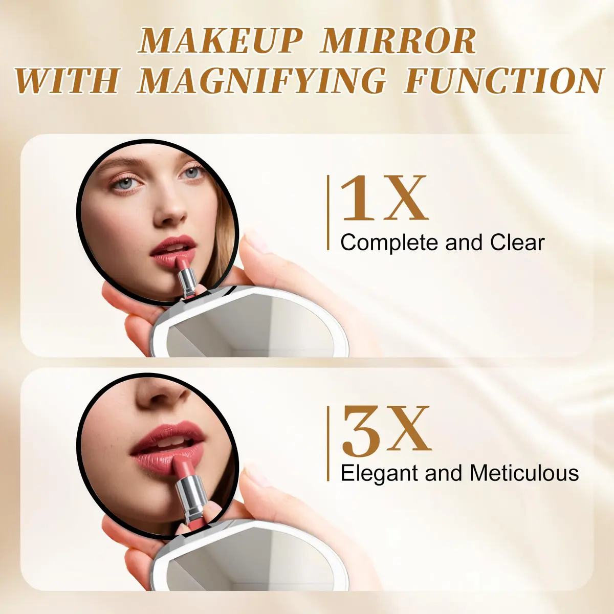 Kakuje Black Compact Mirror with Light, 1X/3X Magnification LED Pocket Mirror 7.9cm (3.1"L x 3.1"W) - view 4