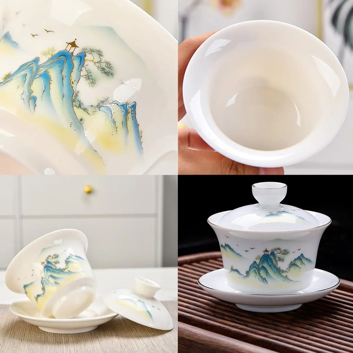 Fashion & Lifestyle Jingdezhen Chinese Traditional Teaware Gaiwan 5oz/150ml | Handmade Porcelain Kung Fu Tea Cup - view 6