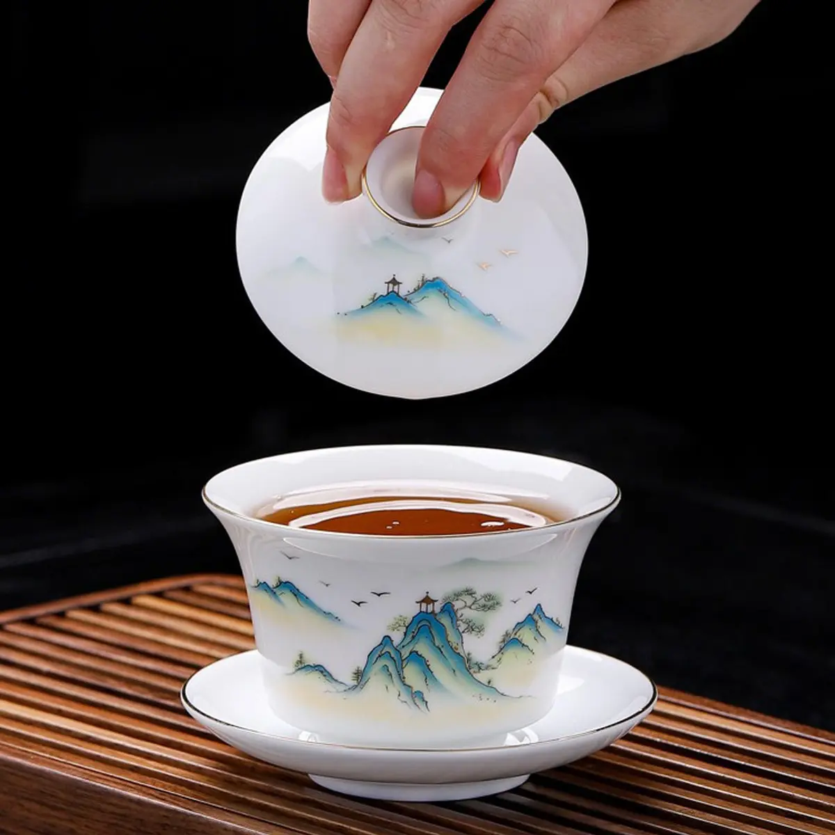 Fashion & Lifestyle Jingdezhen Chinese Traditional Teaware Gaiwan 5oz/150ml | Handmade Porcelain Kung Fu Tea Cup - view 7