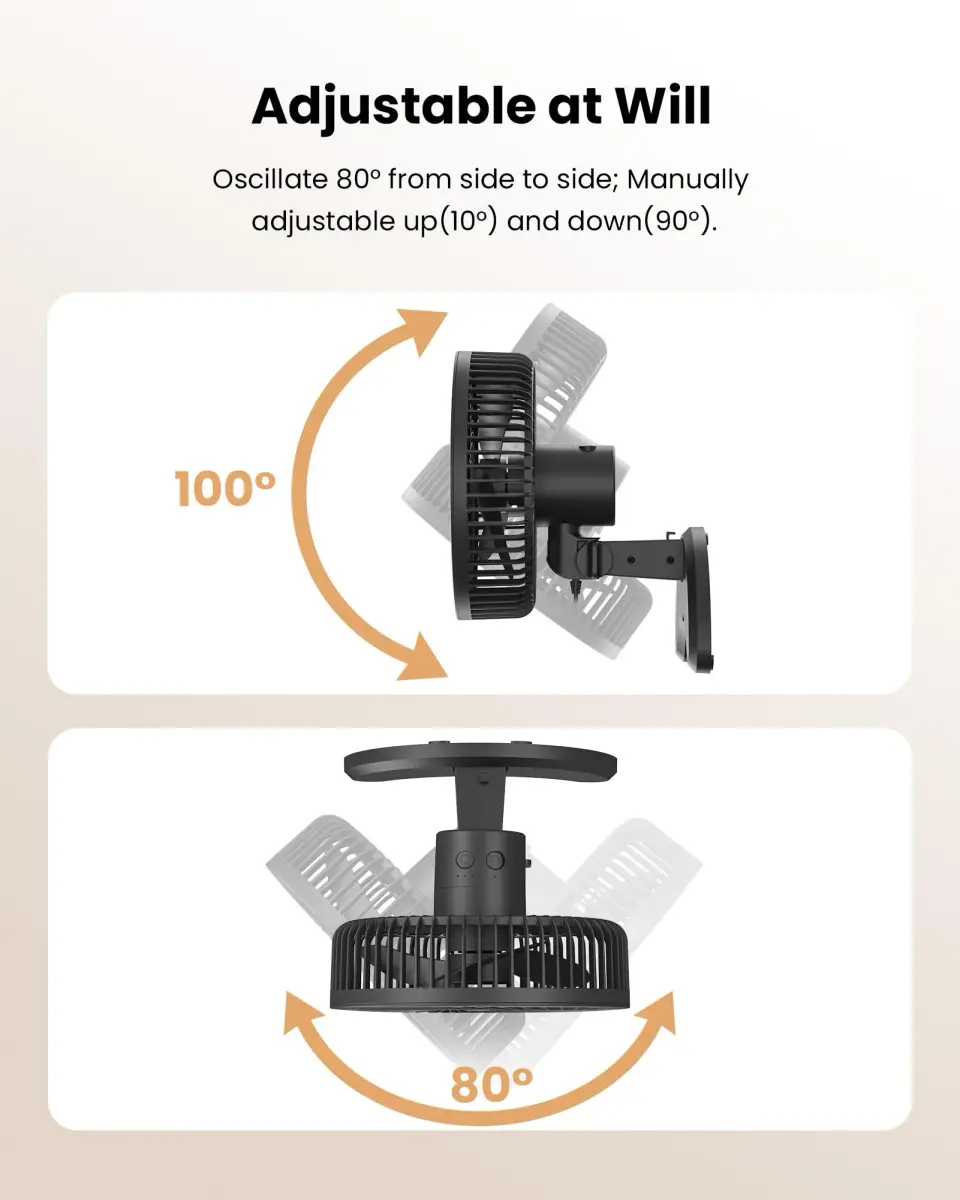 Koonie 8'' Wall Mount Fan Black | 20 cm Fan with Timer & Remote, 3 Speeds, Quiet Operation - view 5