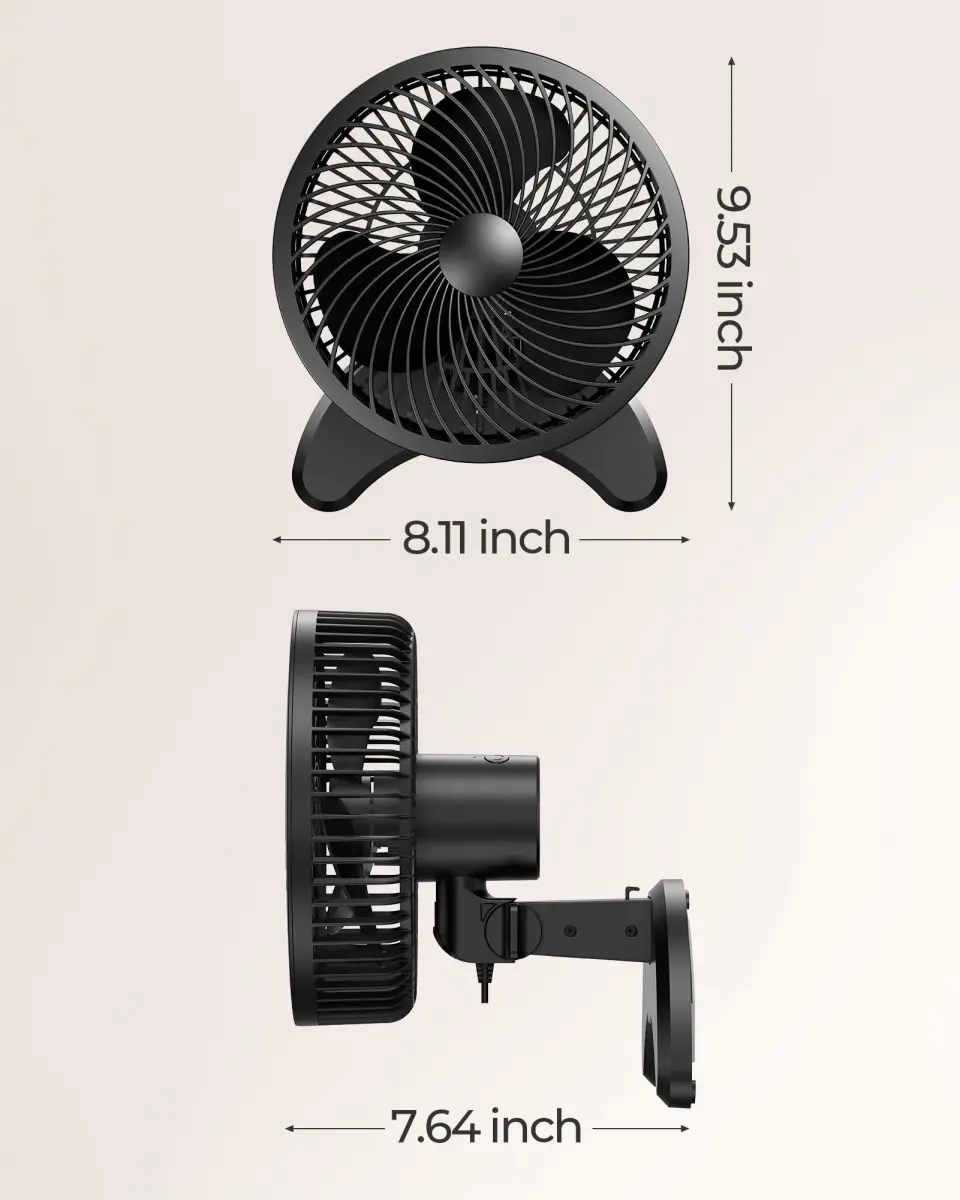Koonie 8'' Wall Mount Fan Black | 20 cm Fan with Timer & Remote, 3 Speeds, Quiet Operation - view 7