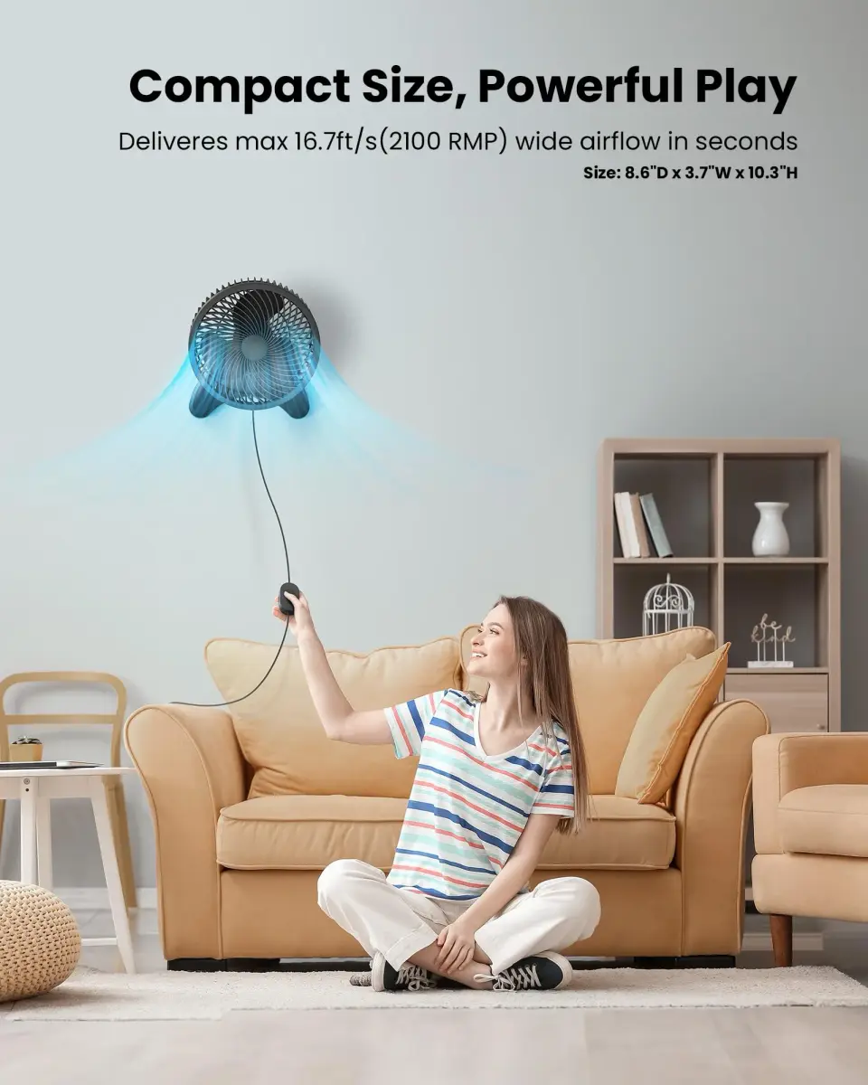 Koonie 8'' Wall Mount Fan Black | 20 cm Fan with Timer & Remote, 3 Speeds, Quiet Operation - view 2