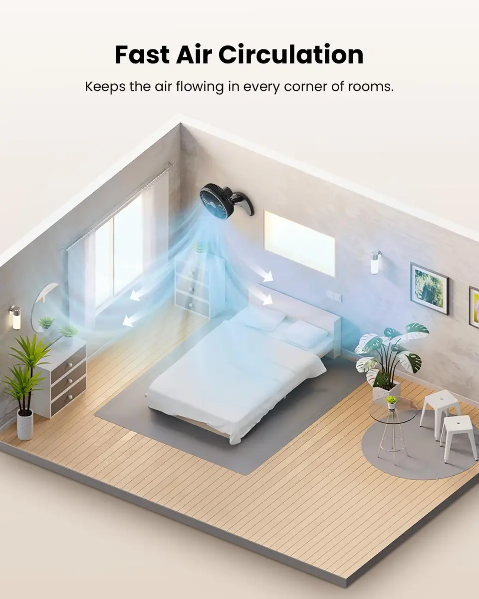 Koonie 8'' Wall Mount Fan Black | 20 cm Fan with Timer & Remote, 3 Speeds, Quiet Operation - view 4