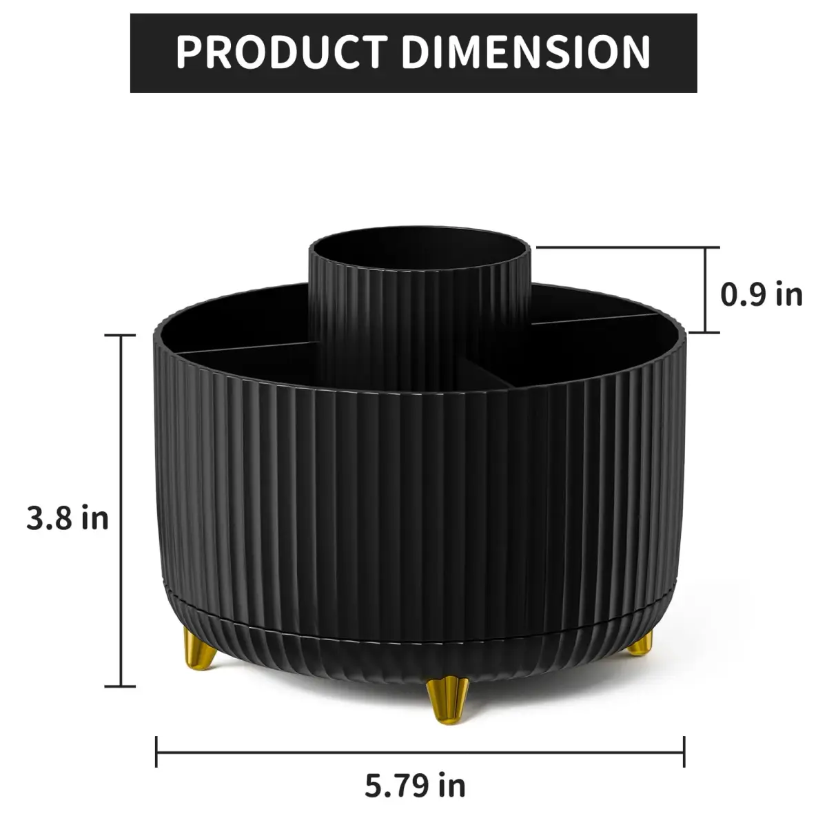 Marbrasse 360° Rotating Desk Organizer with 5 Compartments | Smoothly Spins for Office, Home, Craft Supplies (Black) - view 5