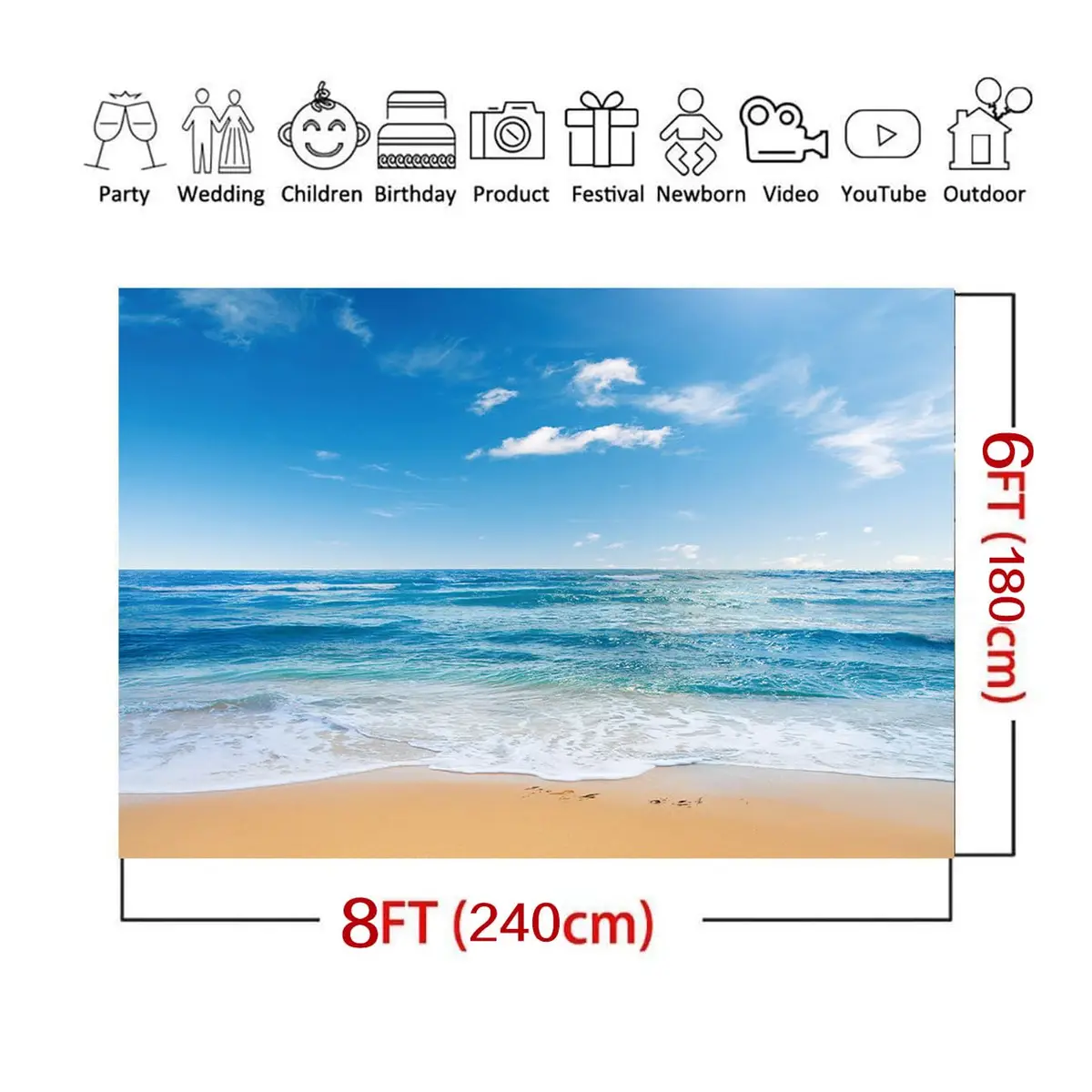 Yongqian 8x6ft Seaside Beach Photography Backdrop Blue Sky Summer Hawaii Ocean Beach | Wedding & Party Decoration - view 6