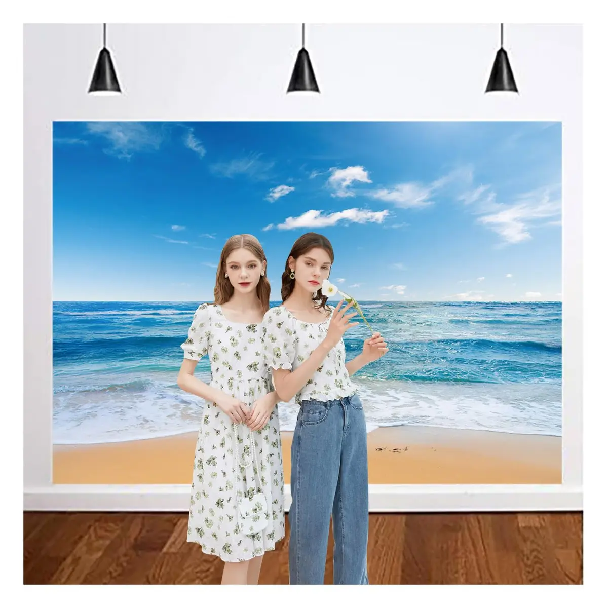 Yongqian 8x6ft Seaside Beach Photography Backdrop Blue Sky Summer Hawaii Ocean Beach | Wedding & Party Decoration - view 3