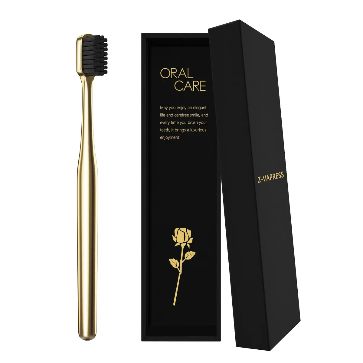 Z-VAPRESS Gold Color Toothbrush Soft Charcoal Bristles Travel Toothbrush Luxury Gold Plated | Elegant & Gentle - view 4