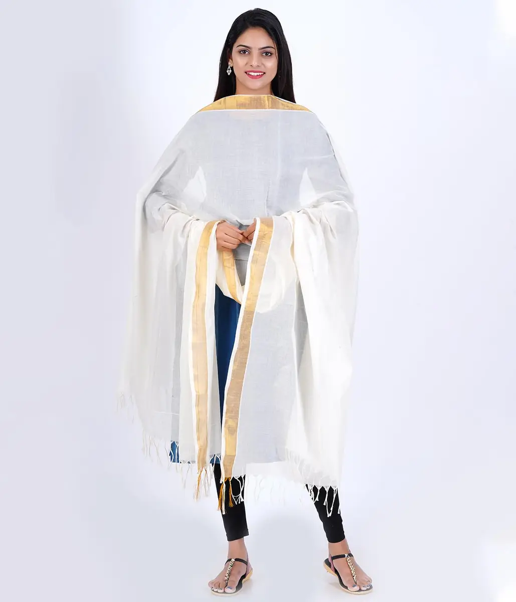 Fashily Off White Cotton Dupatta 2.25m | Versatile & Breathable (70-120 chars) - view 3