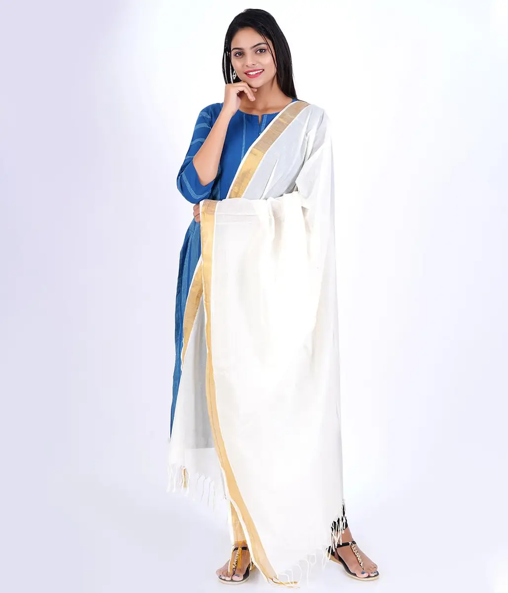 Fashily Off White Cotton Dupatta 2.25m | Versatile & Breathable (70-120 chars) - view 4