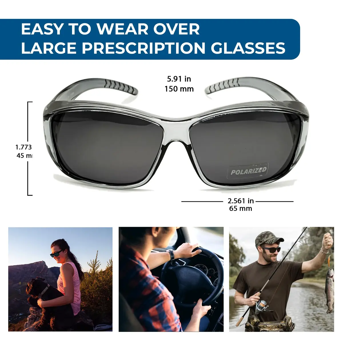 BLUE CUT Fit Over Polarized Sunglasses Light Grey | UV & Glare Block for Large Glasses - view 5