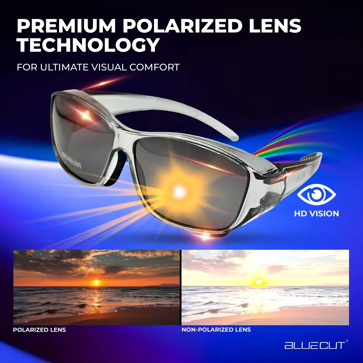 BLUE CUT Fit Over Polarized Sunglasses Light Grey | UV & Glare Block for Large Glasses - view 3