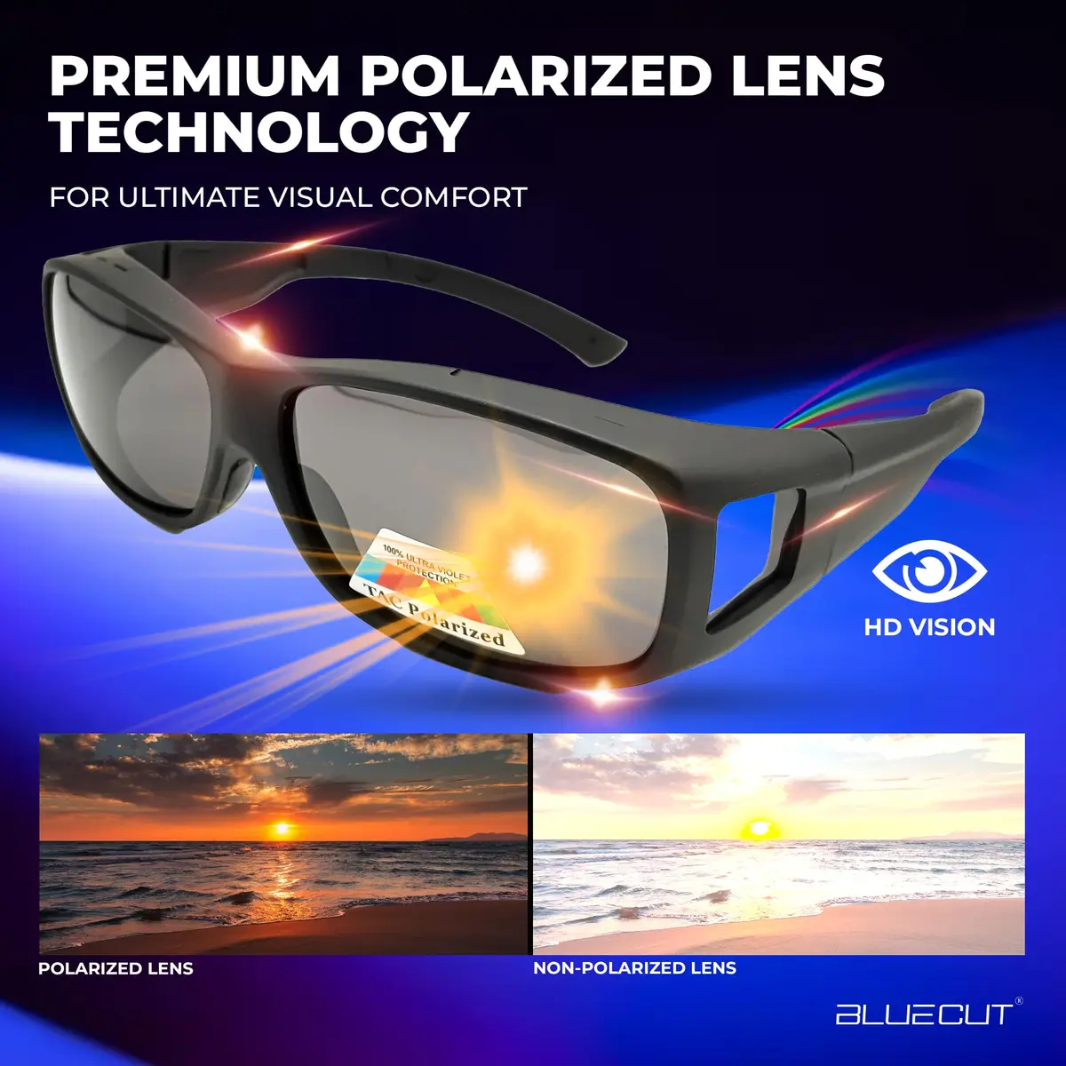 BLUE CUT Fit Over Polarized Sunglasses for Large Prescription Glasses - Black Matt | Wear Over Glasses - view 3
