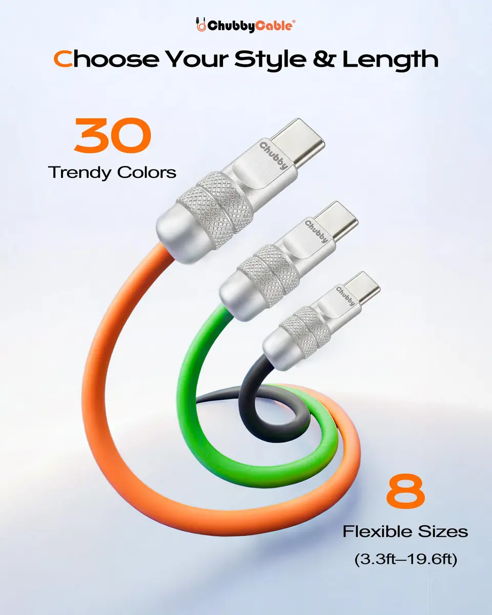 chubbycable USB C to C 240W Silicone Fast Charging Cable, Pink, 16.4FT | Supports 240W PD 3.1 & 480Mbps Data - view 7