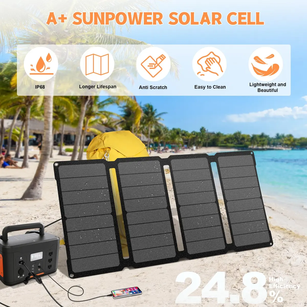 SOKIOVOLA 50W Foldable Solar Panel Charger 24.8% Conversion Rate | 20.7cm (8.15in) Wide - view 7