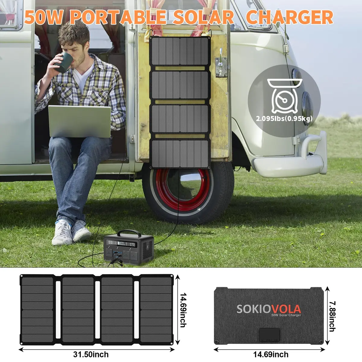 SOKIOVOLA 50W Foldable Solar Panel Charger 24.8% Conversion Rate | 20.7cm (8.15in) Wide - view 4