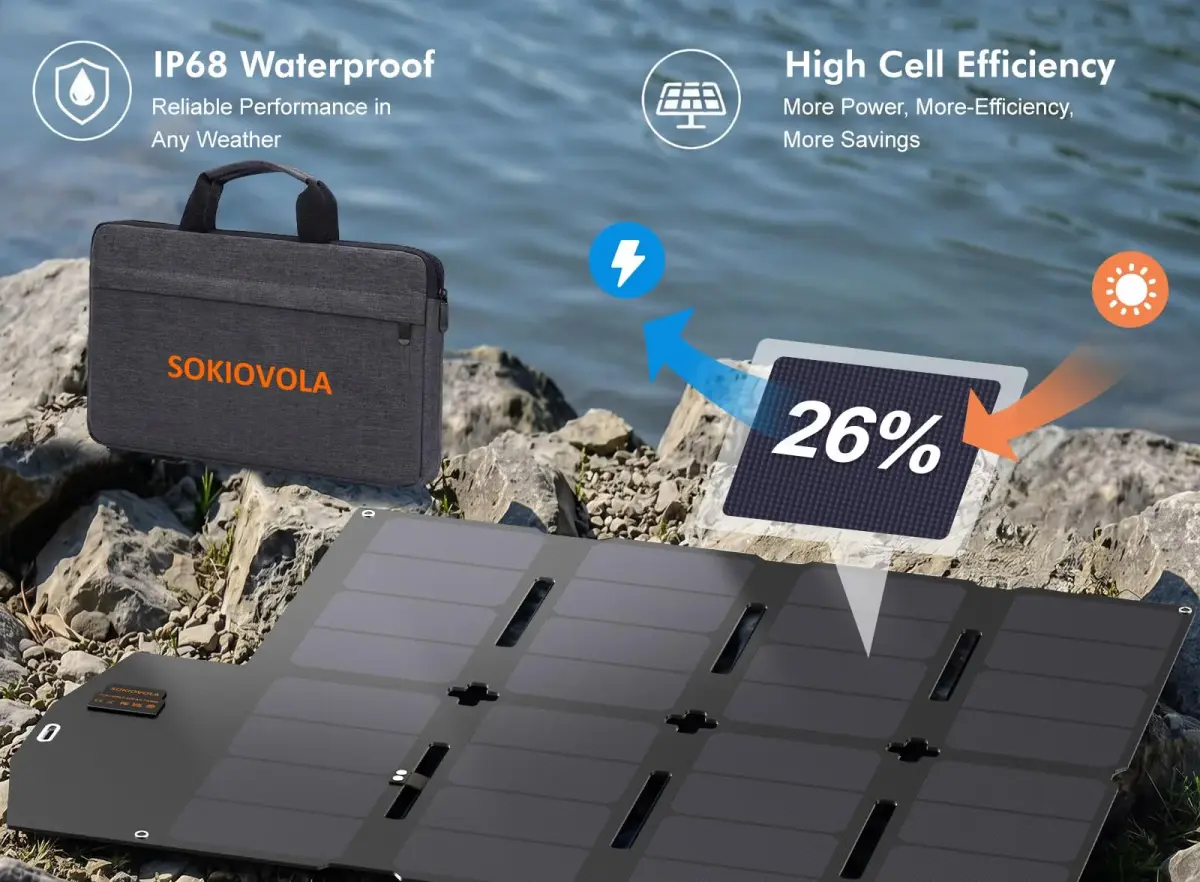 SOKIOVOLA 100W Foldable Solar Panel 18V | High-Efficiency ETFE Portable Charger for RVs & Outdoor Use - view 6
