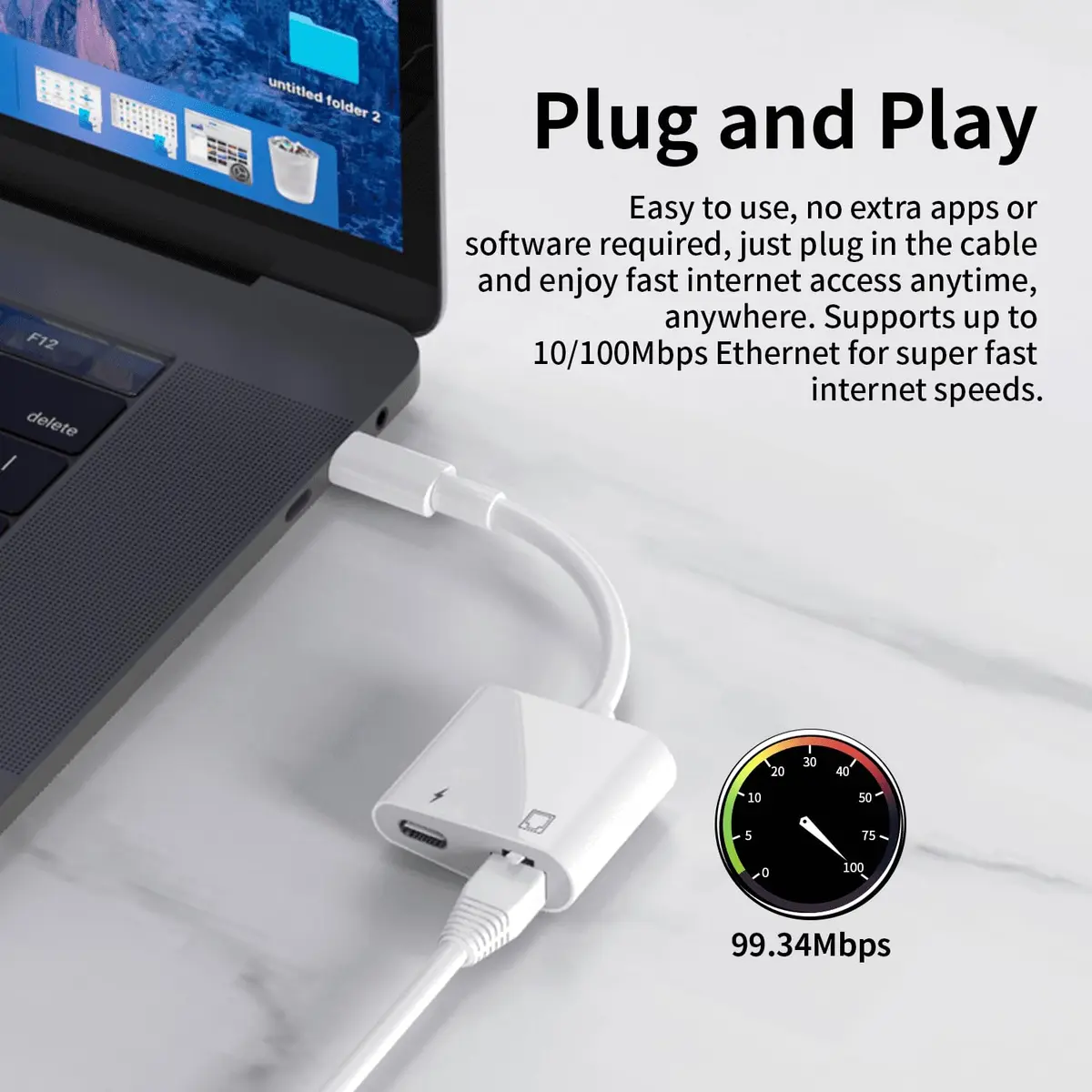 DESOFICON USB C to Ethernet Adapter 2 in 1 RJ45 LAN & Charging | Supports 100Mbps - view 4
