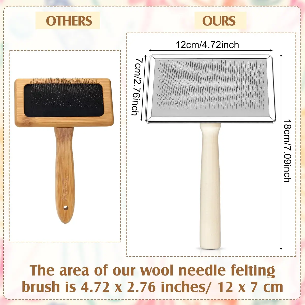 Tessco for you Wool Carder Brush Set 18cm (7.09 Inch) | Classic Wood Handle, Steel Wire for Needle Felting & Pet Grooming - view 3