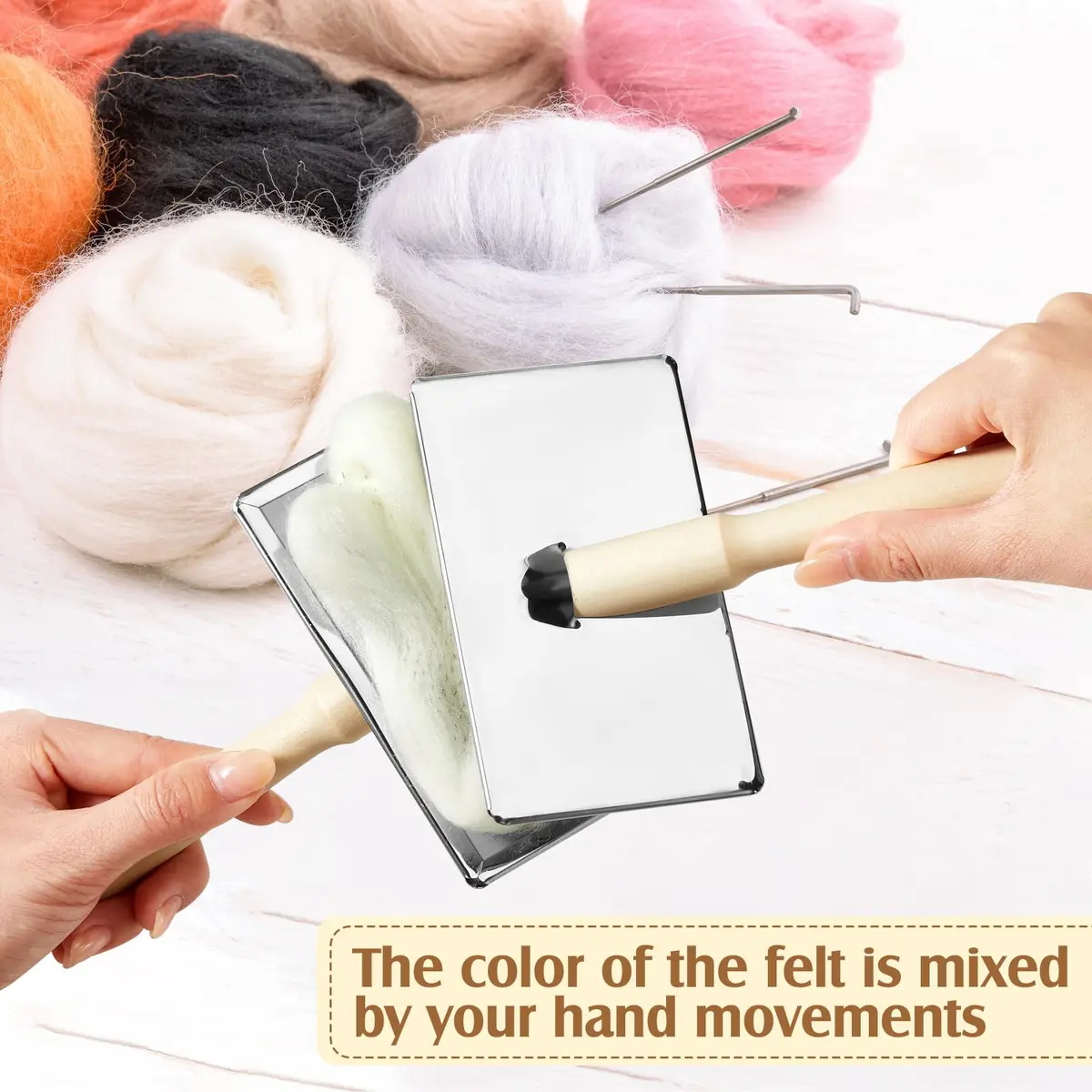 Tessco for you Wool Carder Brush Set 18cm (7.09 Inch) | Classic Wood Handle, Steel Wire for Needle Felting & Pet Grooming - view 4