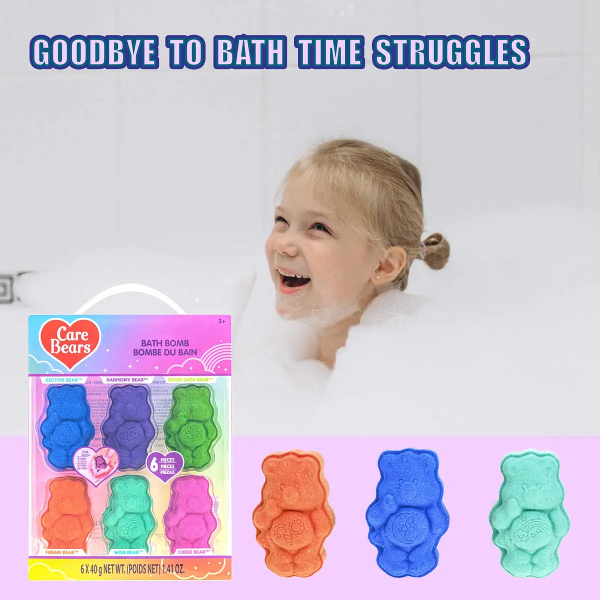 Townley Girl Care Bears Bath Bomb Set, 6-Piece Bubble Gum Scented, Ages 3+ | Colorful, Gentle & Fun - view 7
