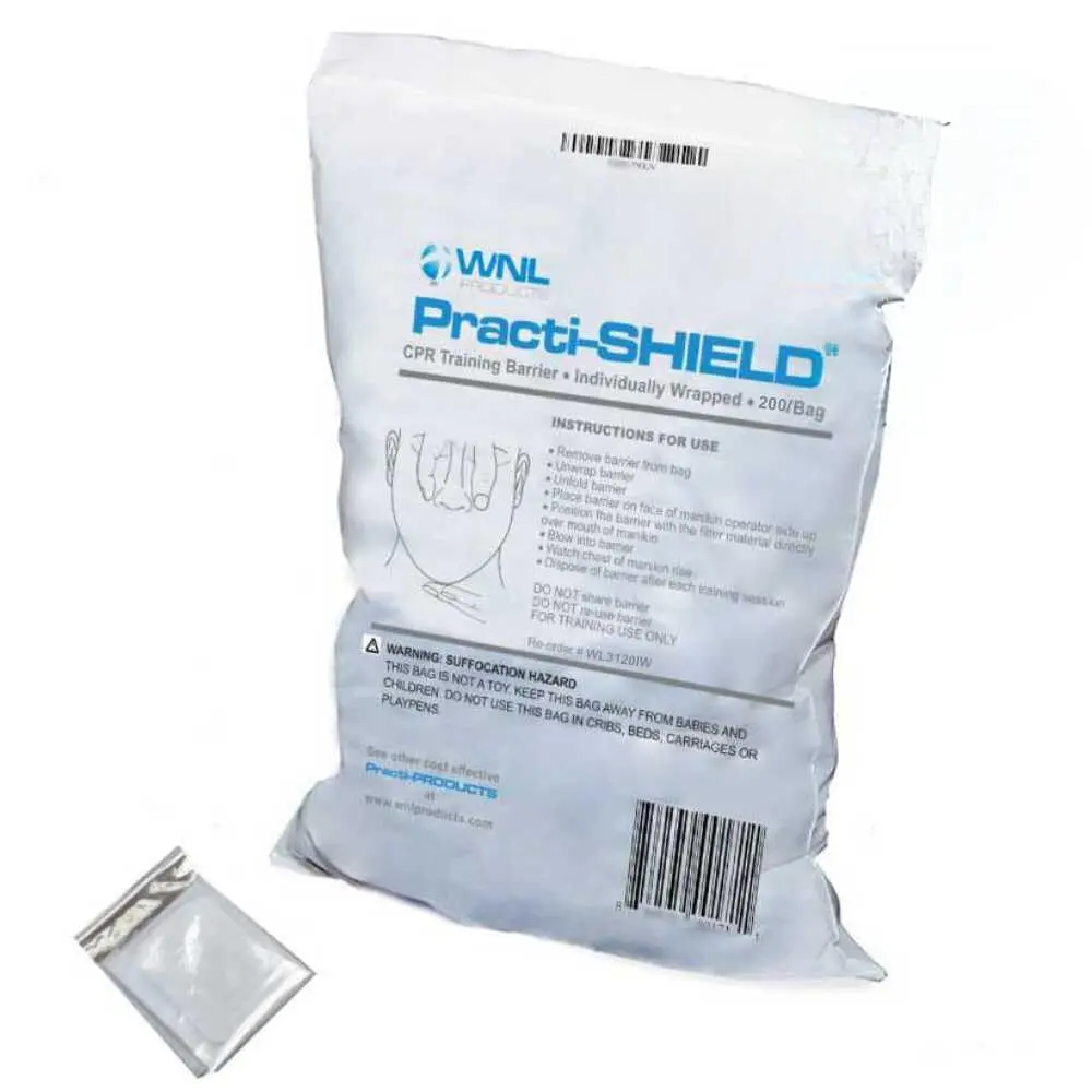 WNL Products Practi-SHIELD CPR Training Shields, 200-Pack | Individually Wrapped Latex-Free Barrier Protection - main product image