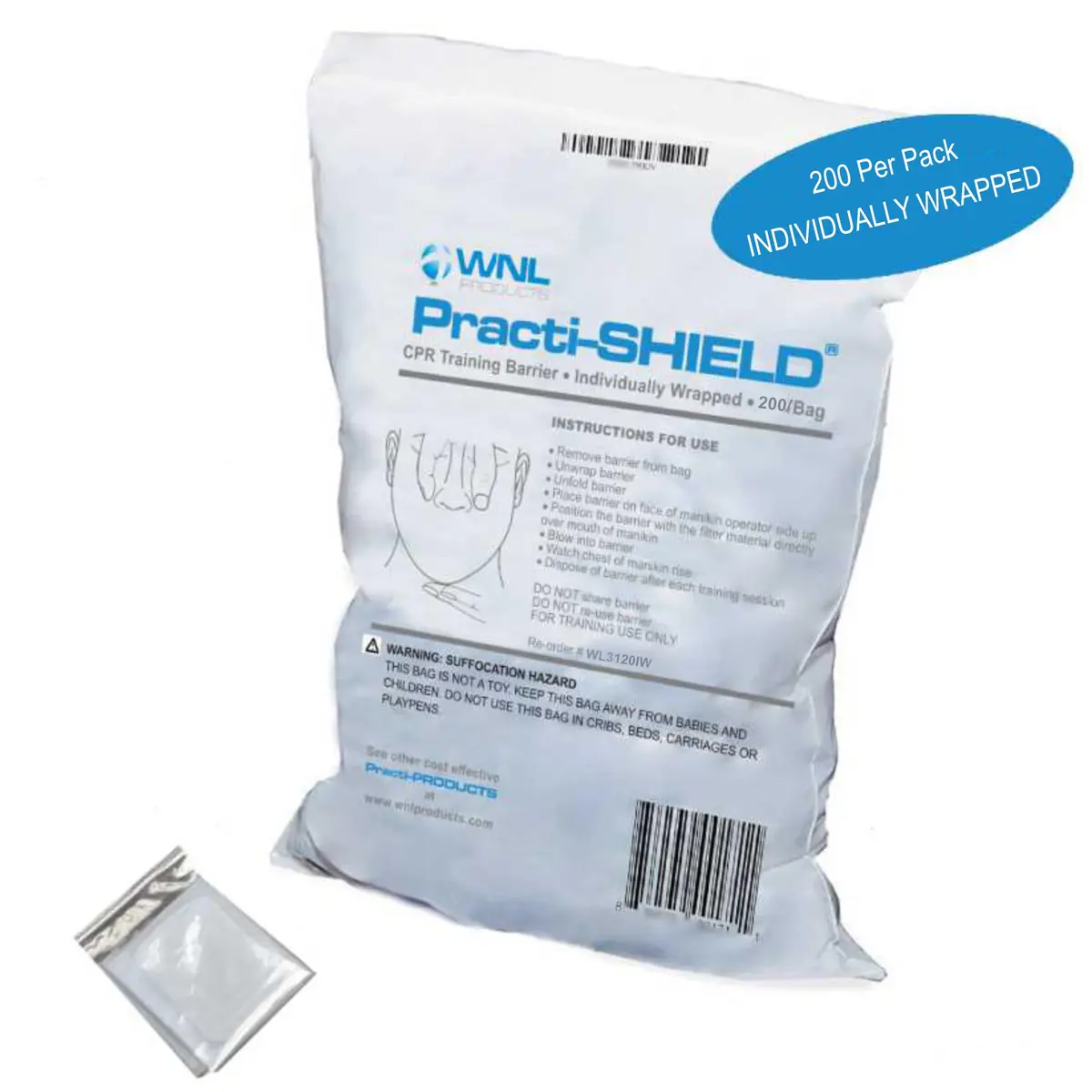 WNL Products Practi-SHIELD CPR Training Shields, 200-Pack | Individually Wrapped Latex-Free Barrier Protection - view 3