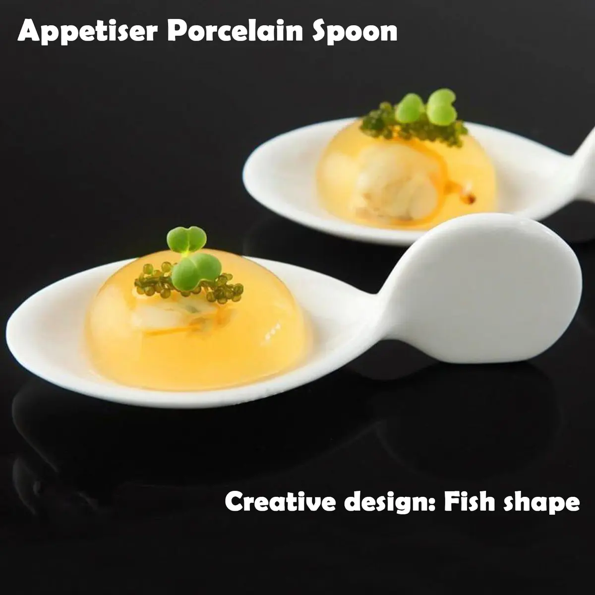 ULWSKY Porcelain Fish Shaped Tasting Spoons 10 cm (3.9 inches) - Set of 20 | Unique Appetizer Serving - view 2