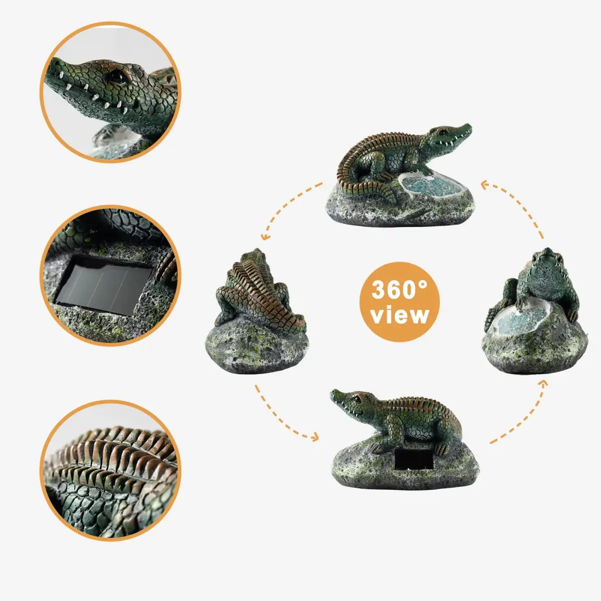 Rezpuao Solar Crocodile Garden Statue 19cm (7.5") | Cute Resin Figurine with LED Light for Outdoor Decor - view 4