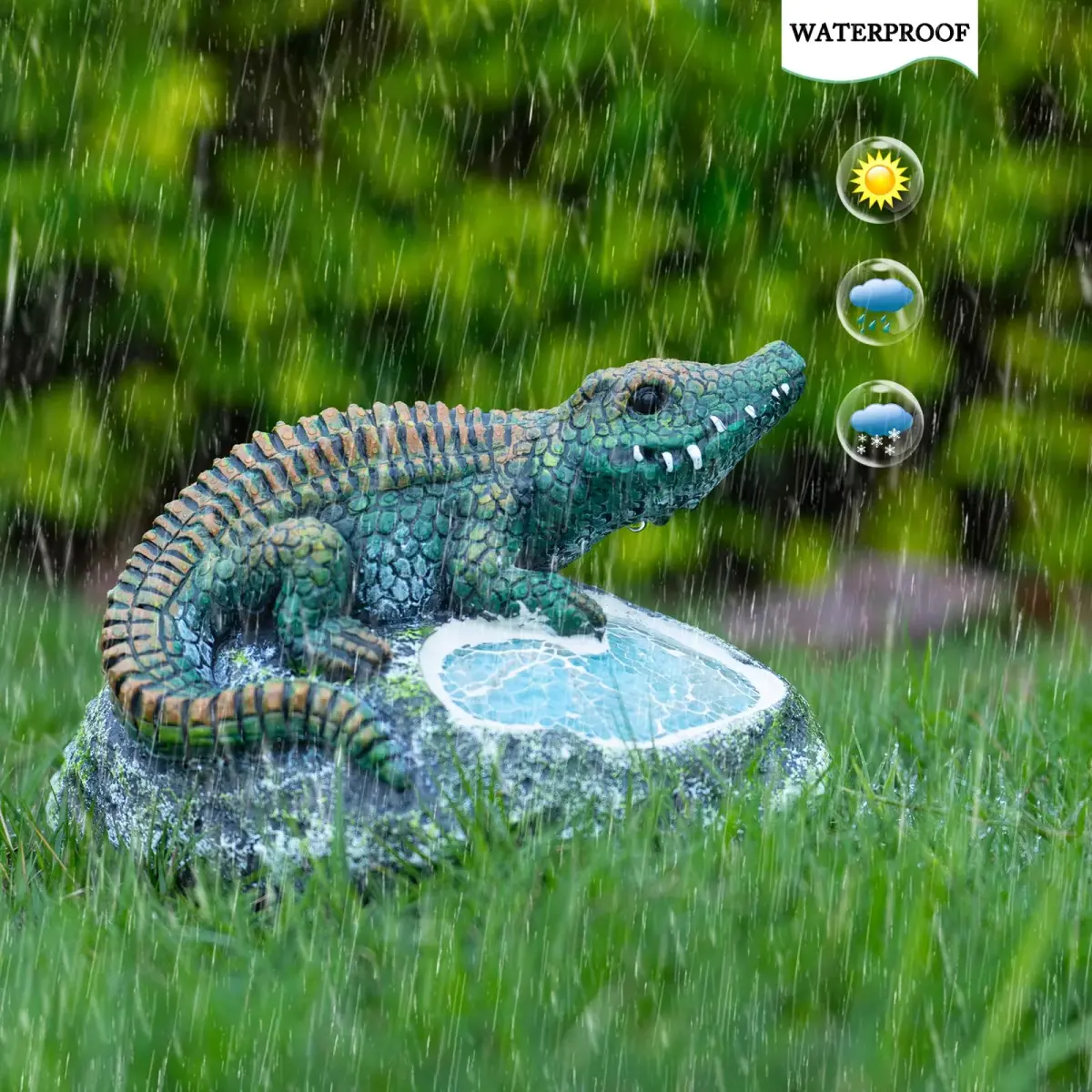 Rezpuao Solar Crocodile Garden Statue 19cm (7.5") | Cute Resin Figurine with LED Light for Outdoor Decor - view 7