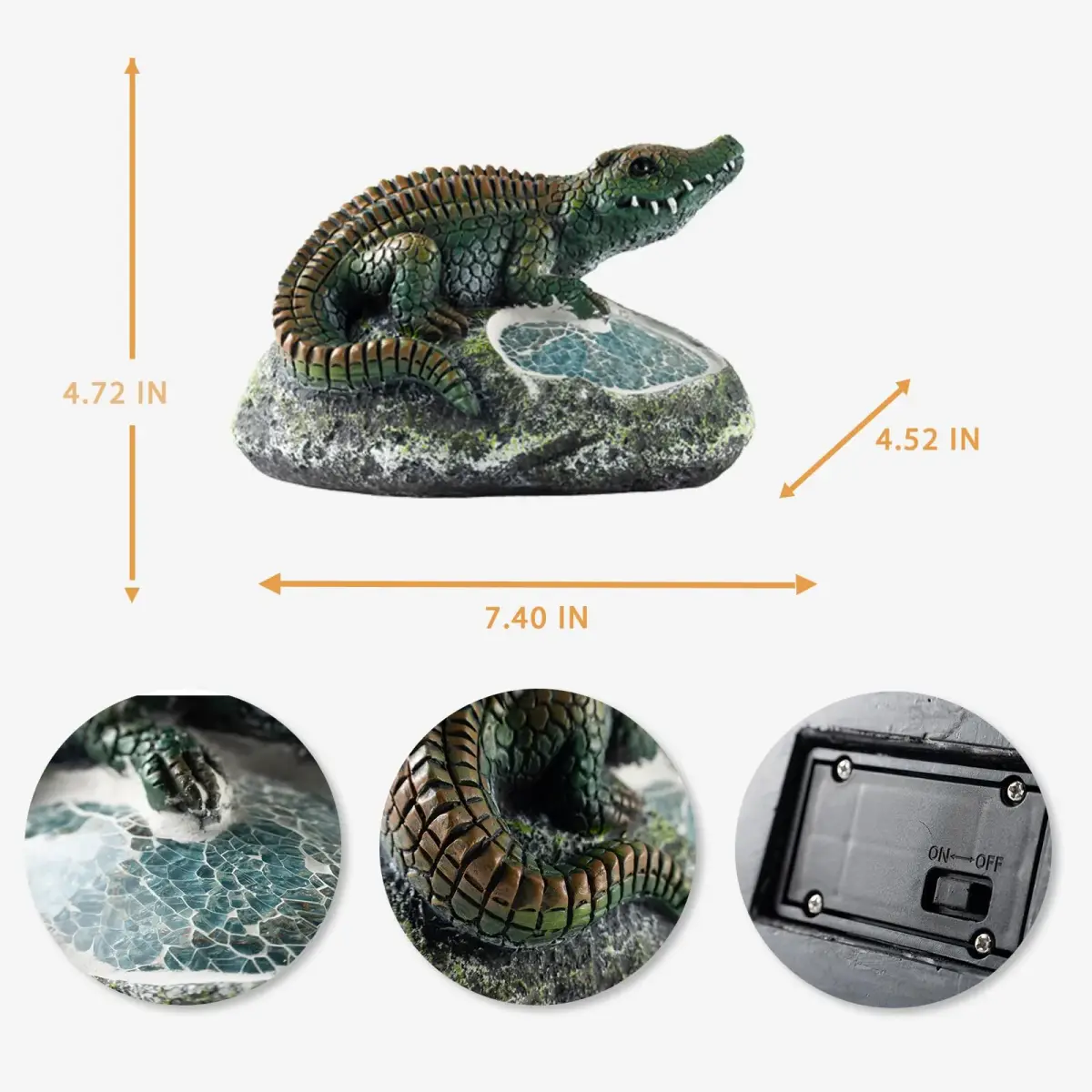 Rezpuao Solar Crocodile Garden Statue 19cm (7.5") | Cute Resin Figurine with LED Light for Outdoor Decor - view 3