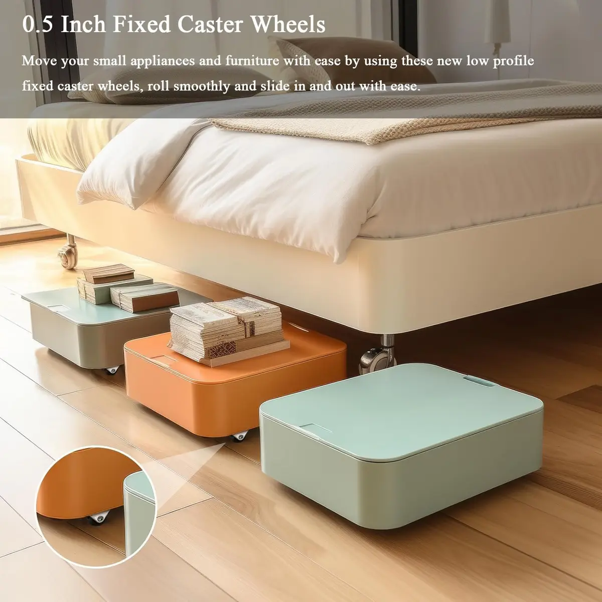 Luxinika 1/2 Inch Mini Rigid Caster Wheels | Low Profile Rubber Casters Set 16 - view 2