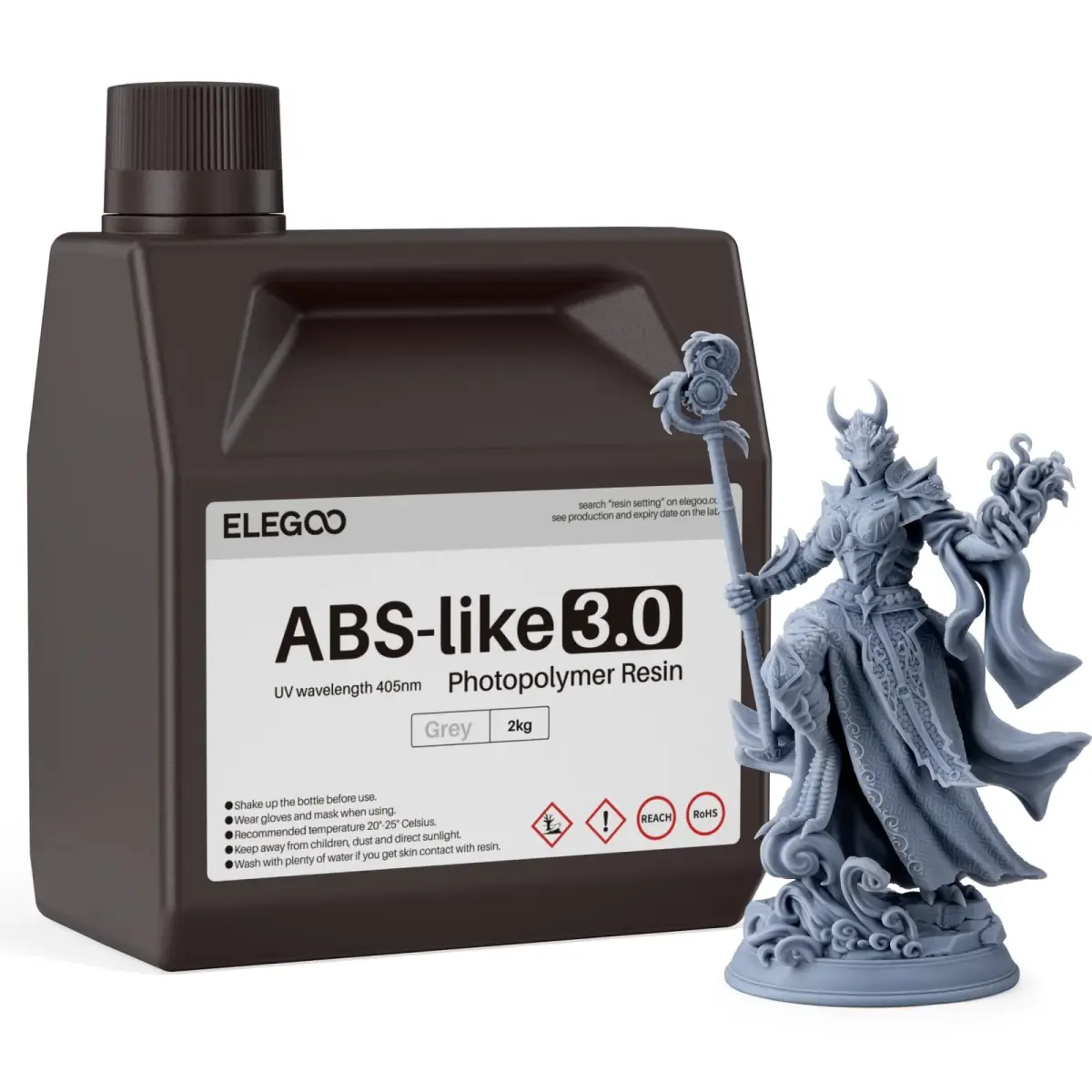 ELEGOO ABS-Like 3.0 Resin Grey 2000g (4.4 lb) | High Strength & Toughness for 405nm SLA/DLP/LCD Printers - main product image