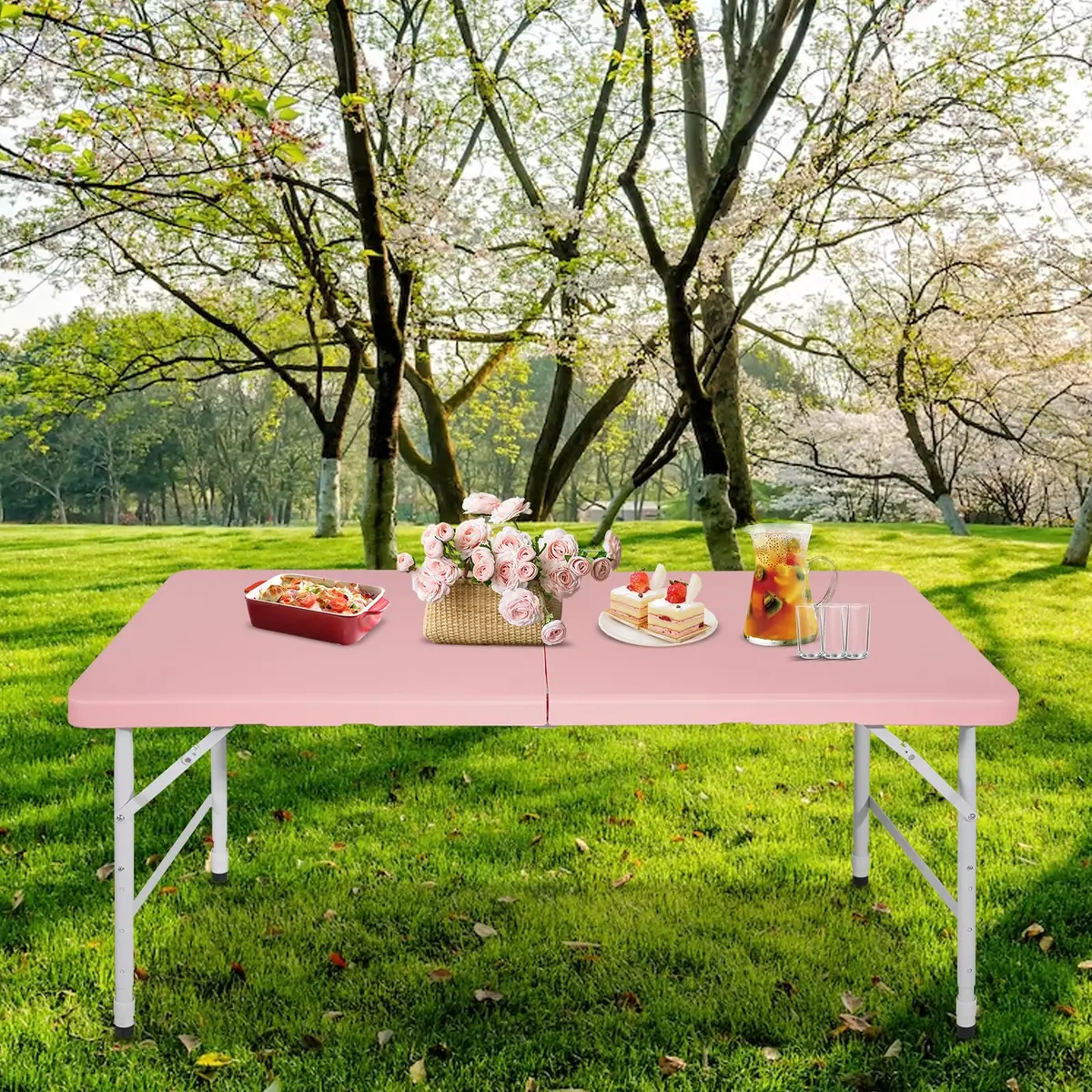 ICSPOID 4FT Pink Folding Table | Portable Plastic Camping Table with 4 Heights & 300 lbs Capacity - view 6