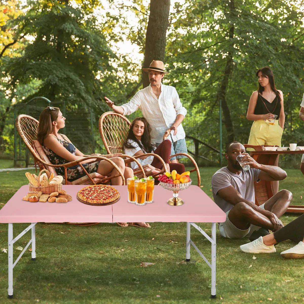 ICSPOID 4FT Pink Folding Table | Portable Plastic Camping Table with 4 Heights & 300 lbs Capacity - view 7