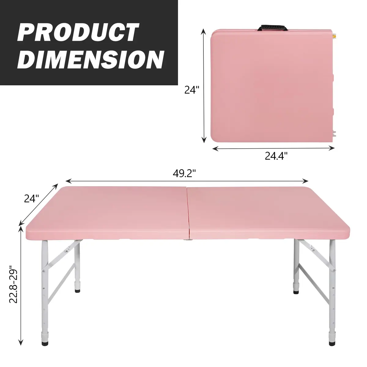 ICSPOID 4FT Pink Folding Table | Portable Plastic Camping Table with 4 Heights & 300 lbs Capacity - view 2
