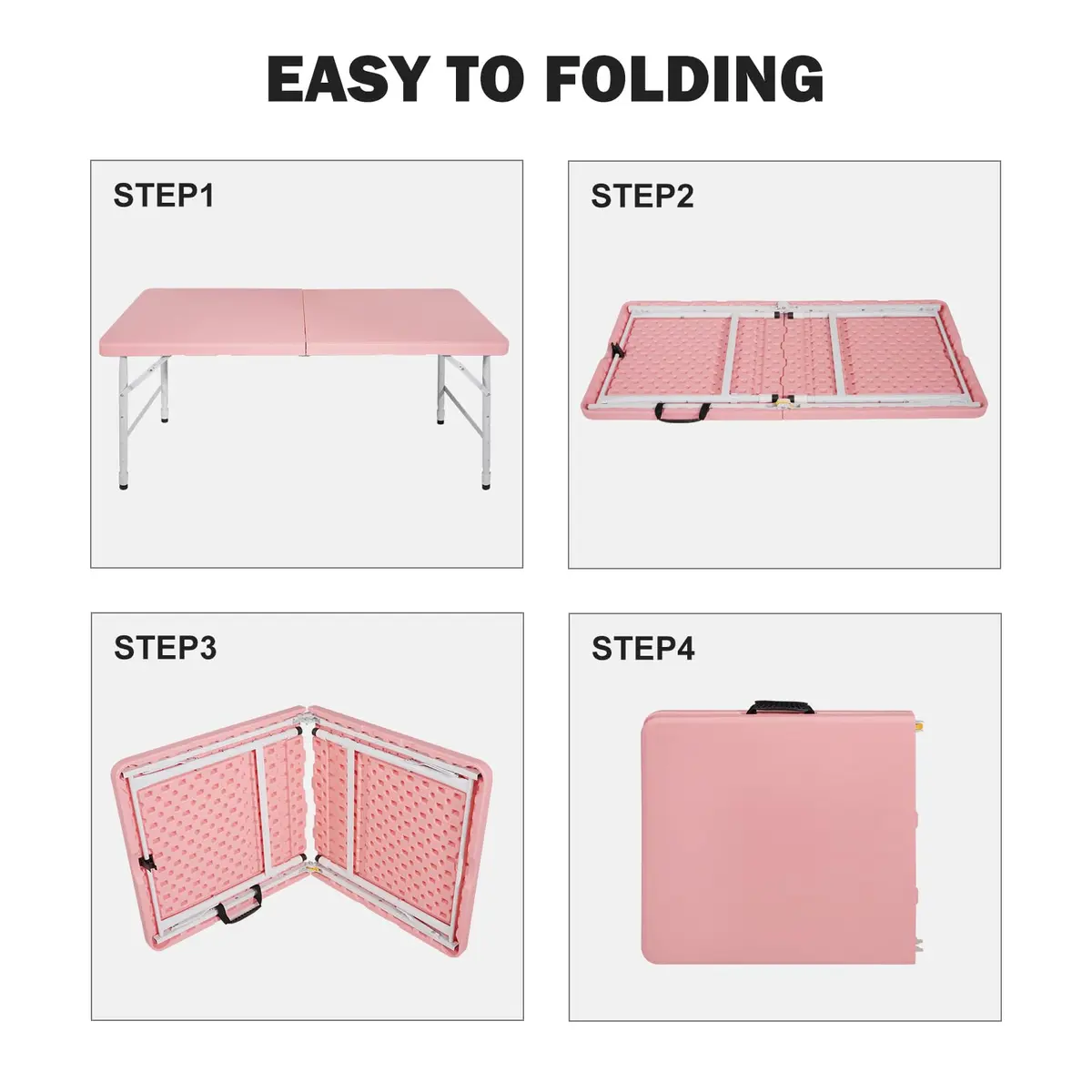 ICSPOID 4FT Pink Folding Table | Portable Plastic Camping Table with 4 Heights & 300 lbs Capacity - view 4