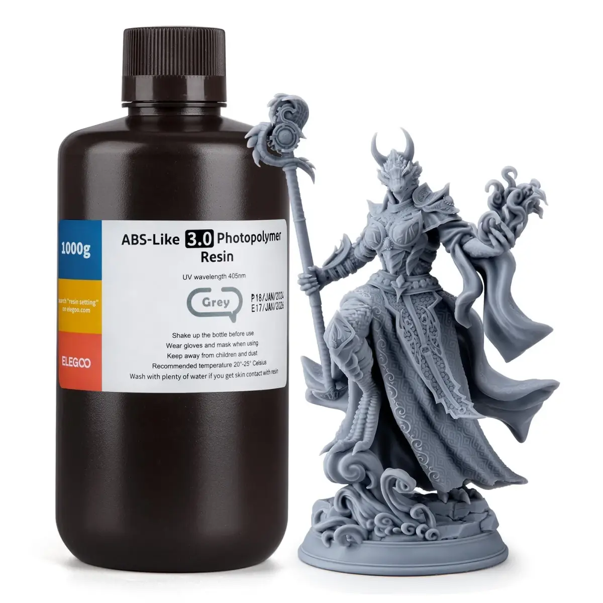 ELEGOO ABS-Like 3.0 Resin Grey 1000g (1kg / 35.2oz) | High Strength & Toughness for Functional Prints - main product image