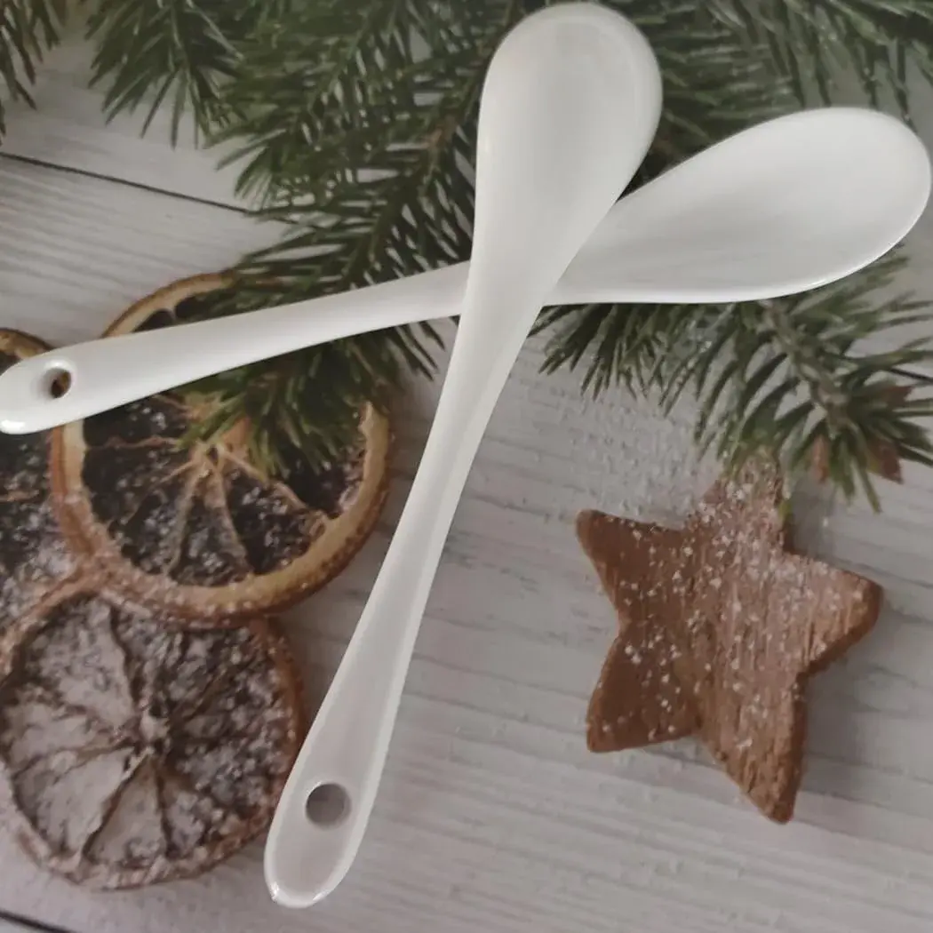 Honkenda White Ceramic Coffee Spoon 13cm (5.1 Inch) | Set of 12 | Smooth & Dishwasher Safe - view 6