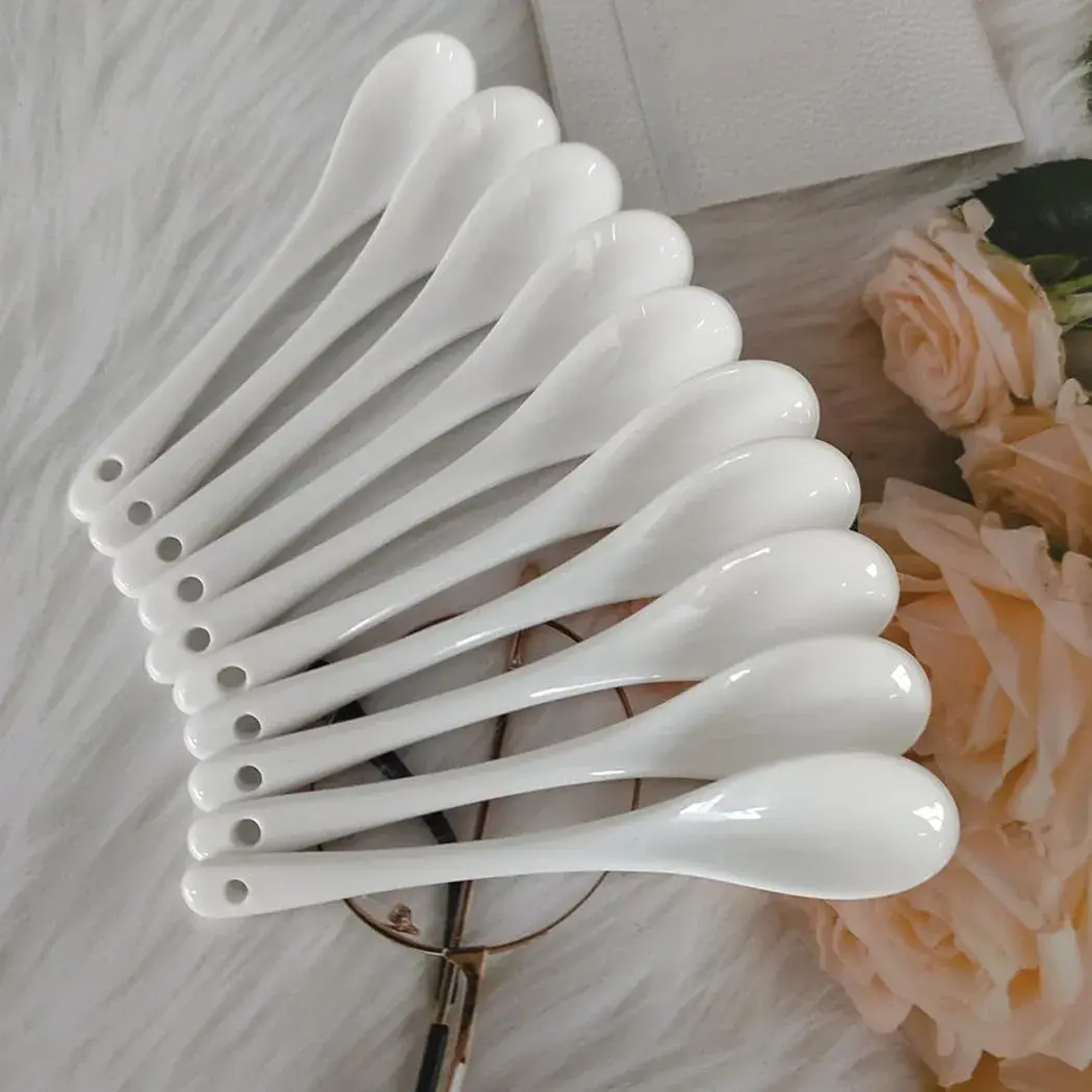 Honkenda White Ceramic Coffee Spoon 13cm (5.1 Inch) | Set of 12 | Smooth & Dishwasher Safe - view 7