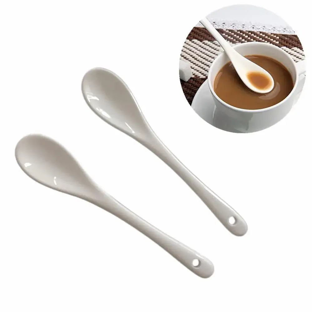 Honkenda White Ceramic Coffee Spoon 13cm (5.1 Inch) | Set of 12 | Smooth & Dishwasher Safe - view 3
